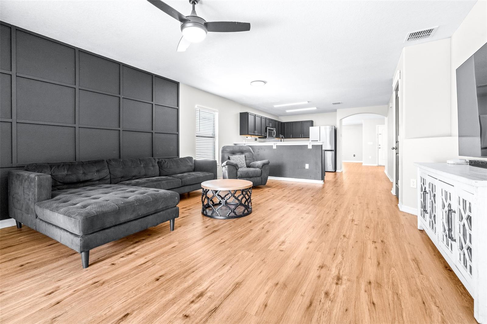 Open concept living room kitchen