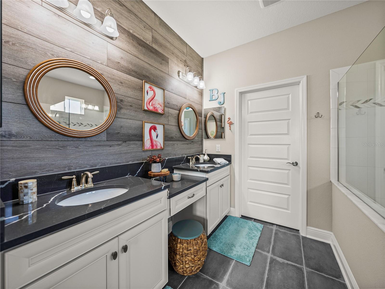 Primary Bath with Dual Sinks, Quartz Counters and Accent Wall