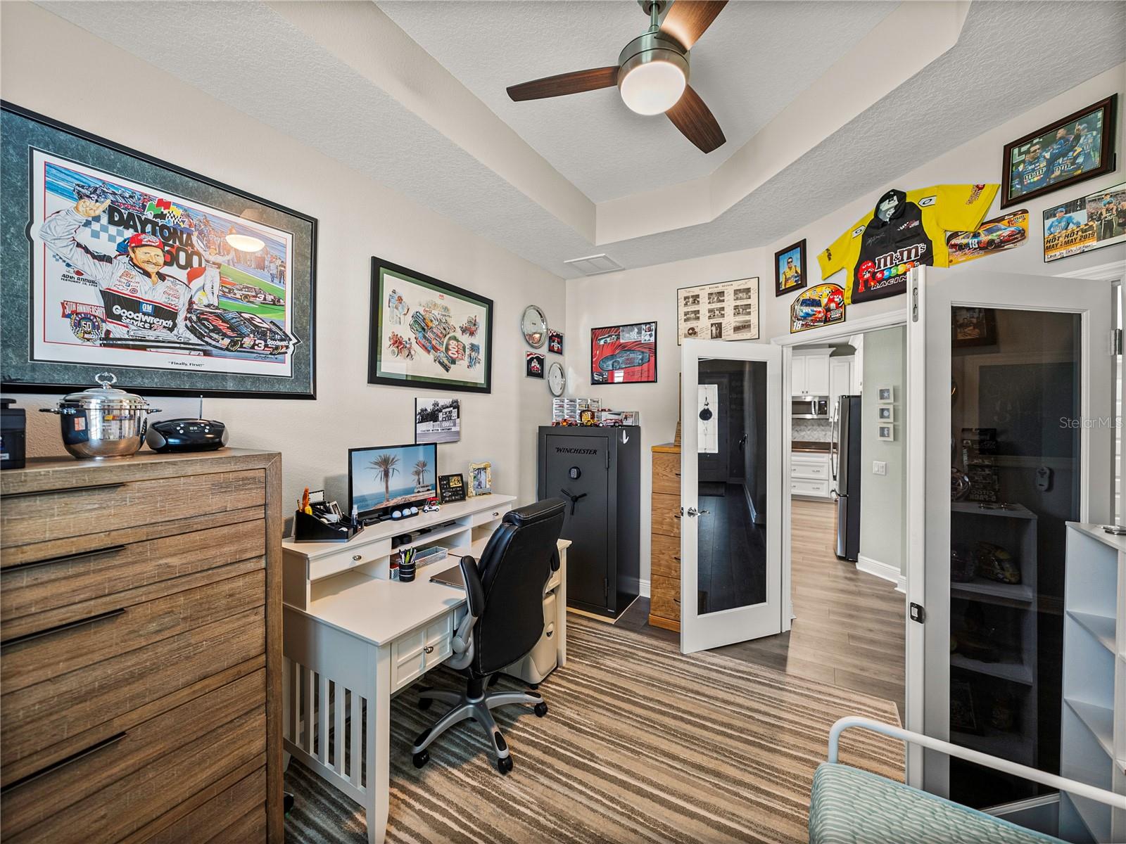 Office/Den with Double Frosted French Doors