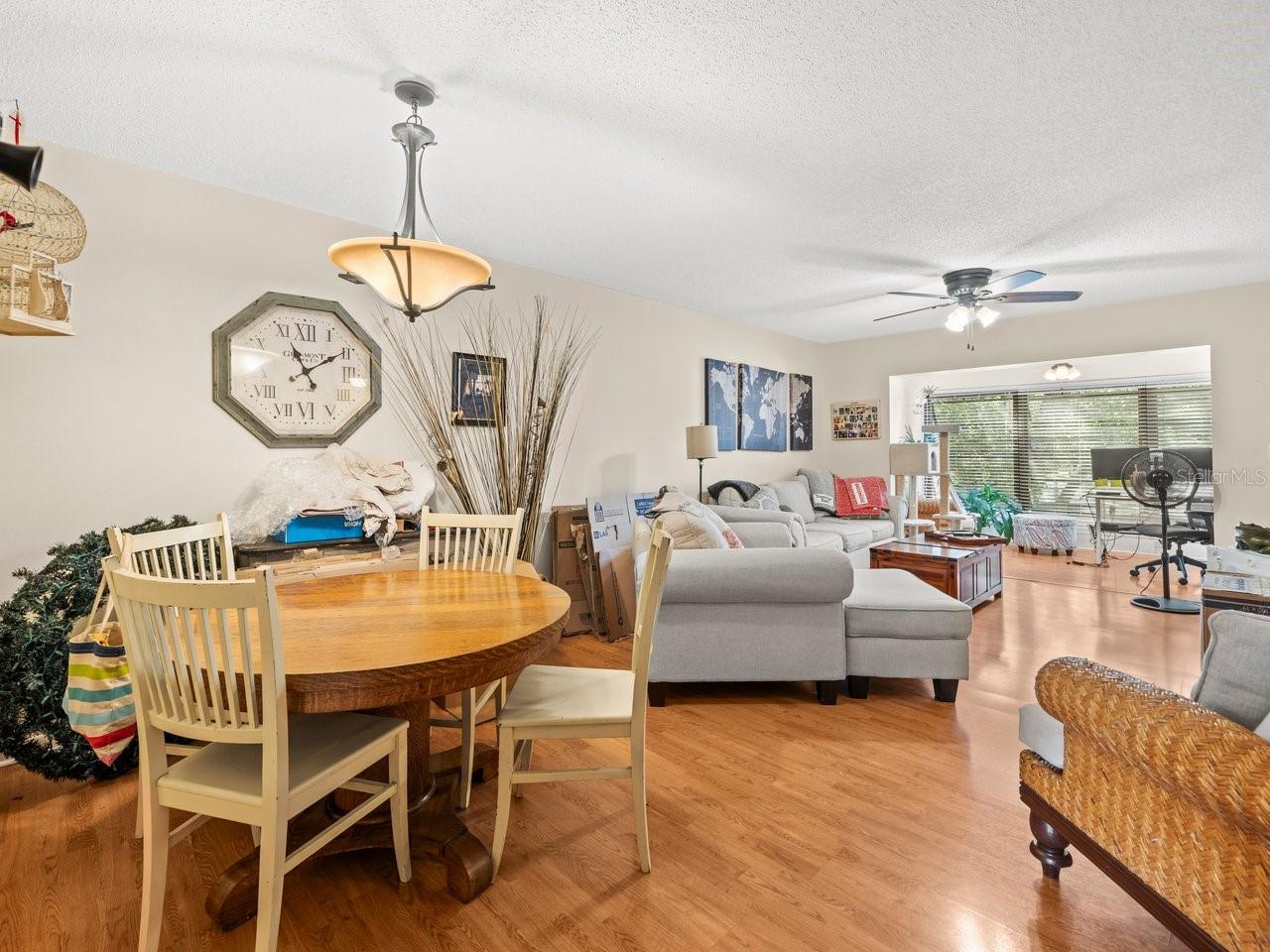 The open floor plan with dining area and living room.