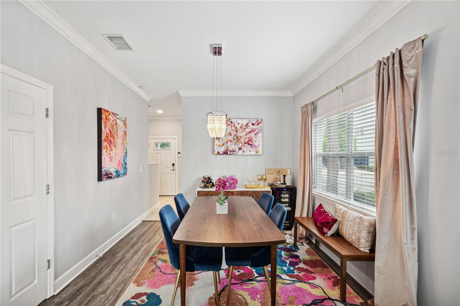 Dining Area with designer light fixtures