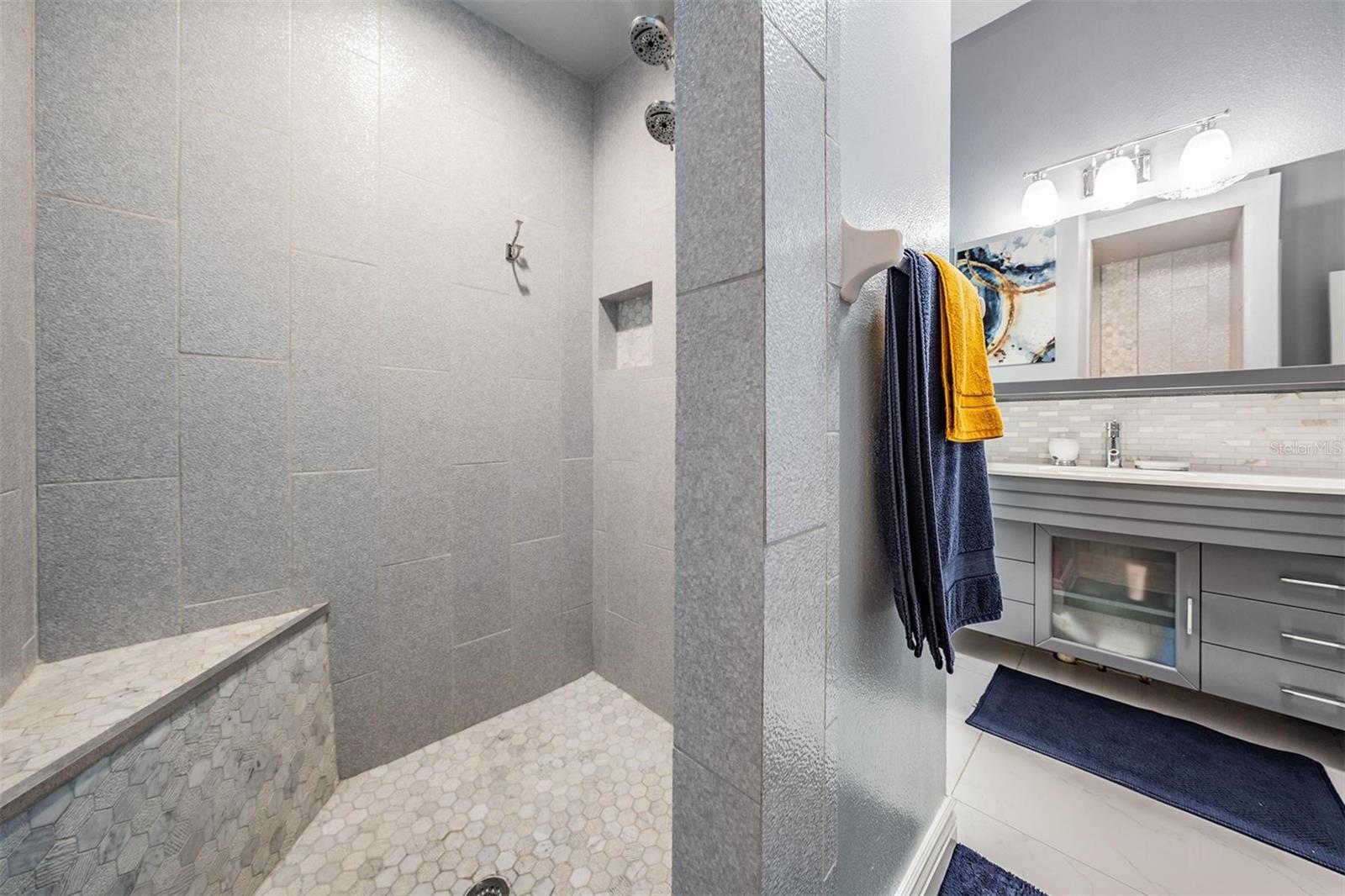 Walk-in shower with bench