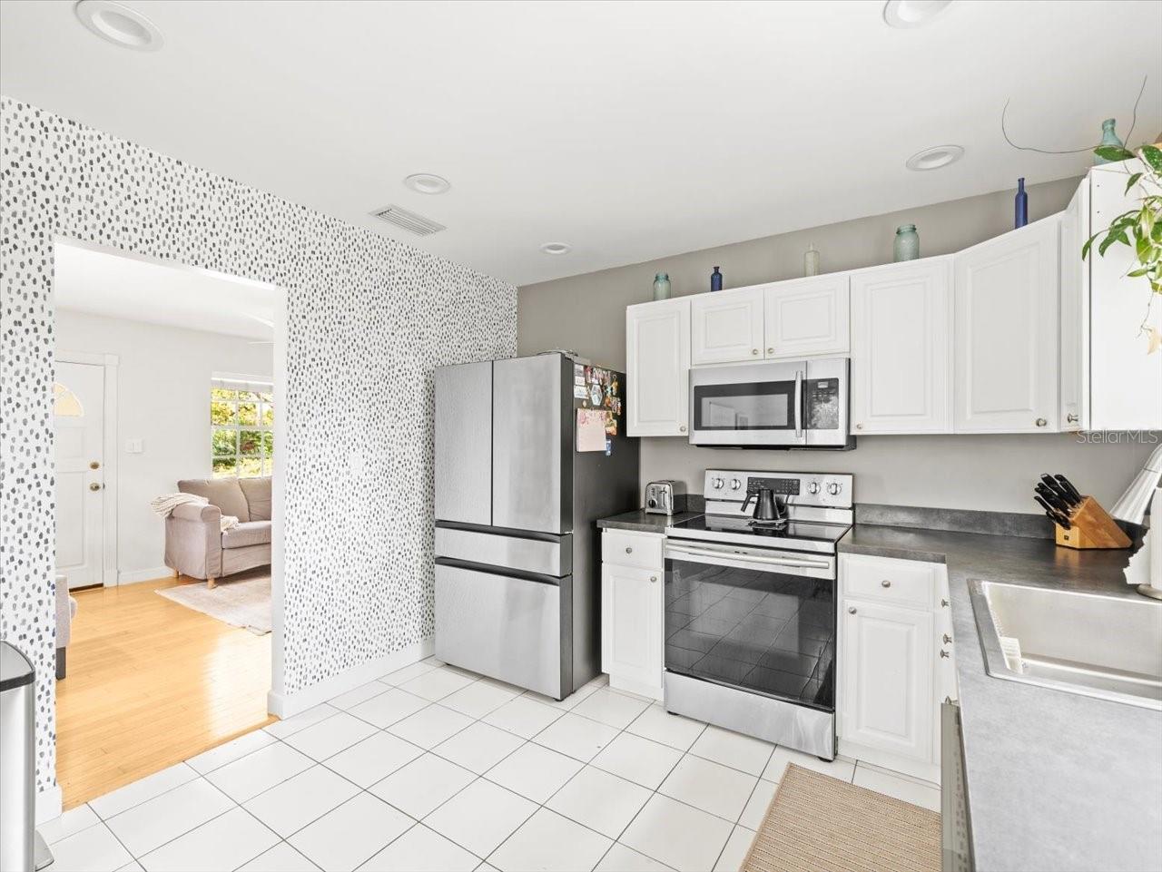 Kitchen with stainless steel appliances