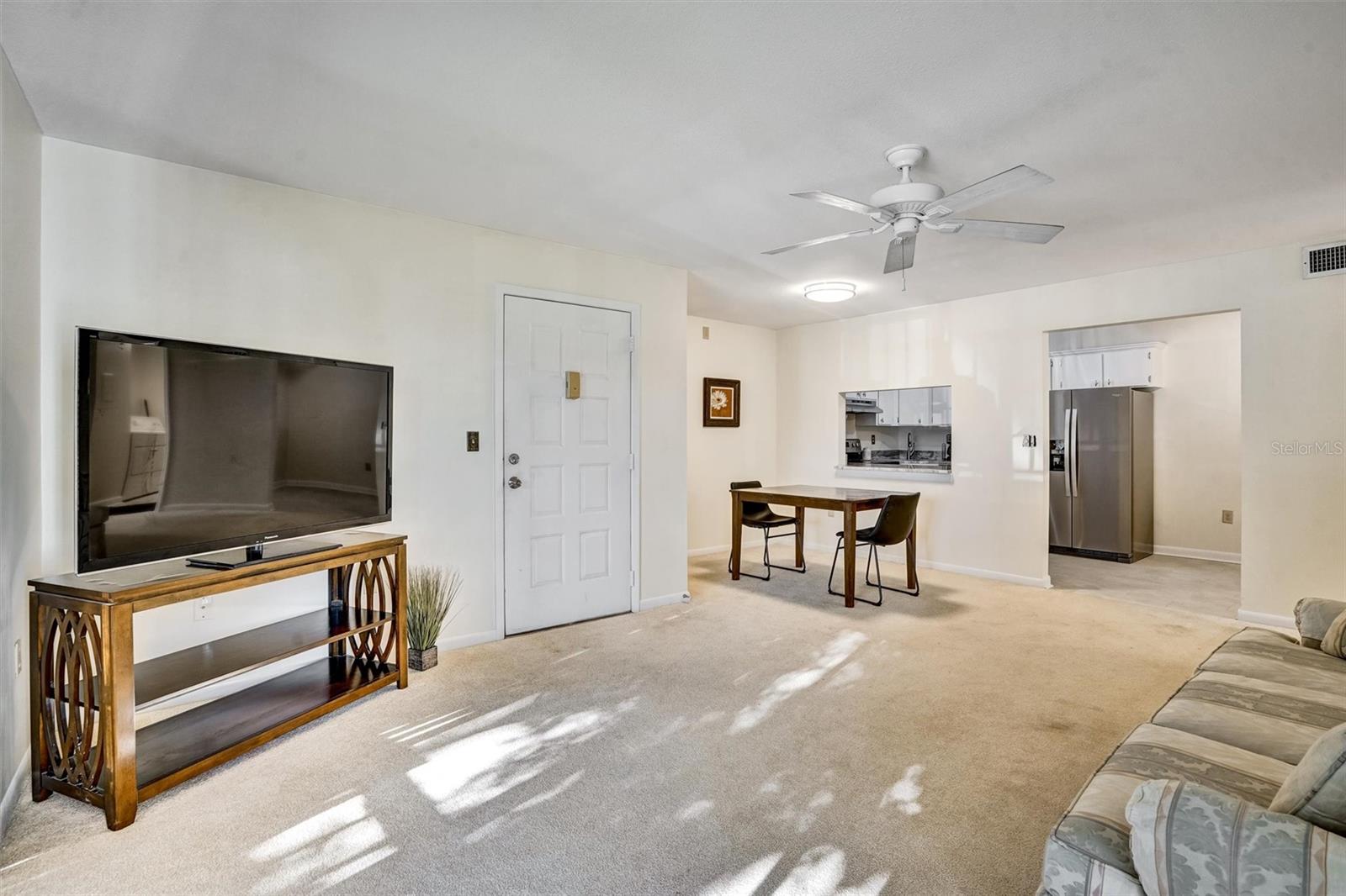 View to dining room and kitchen