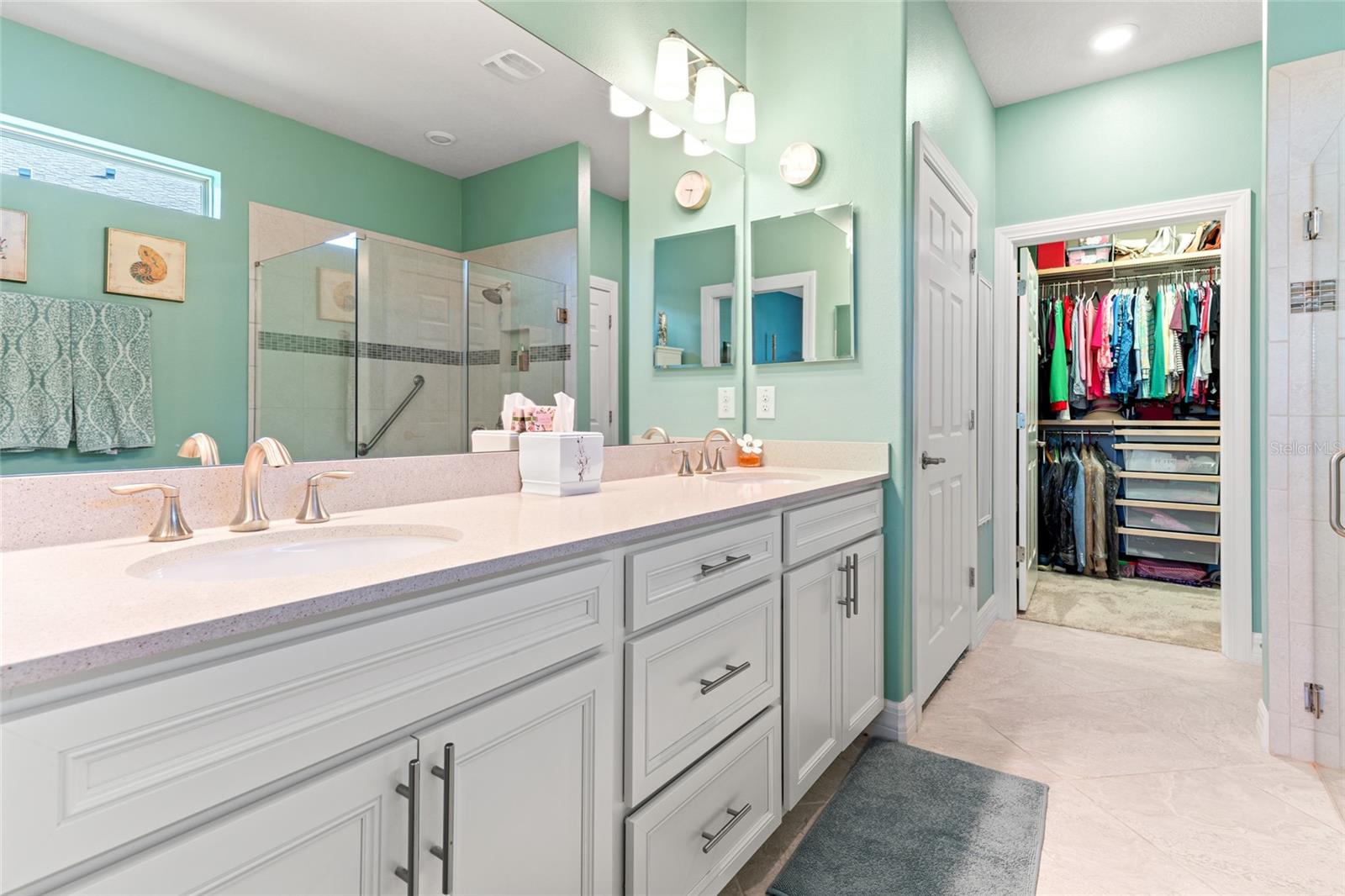 Ensuite bathroom with dual vanities