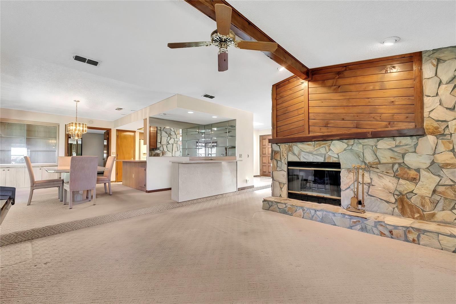 family room with fireplace