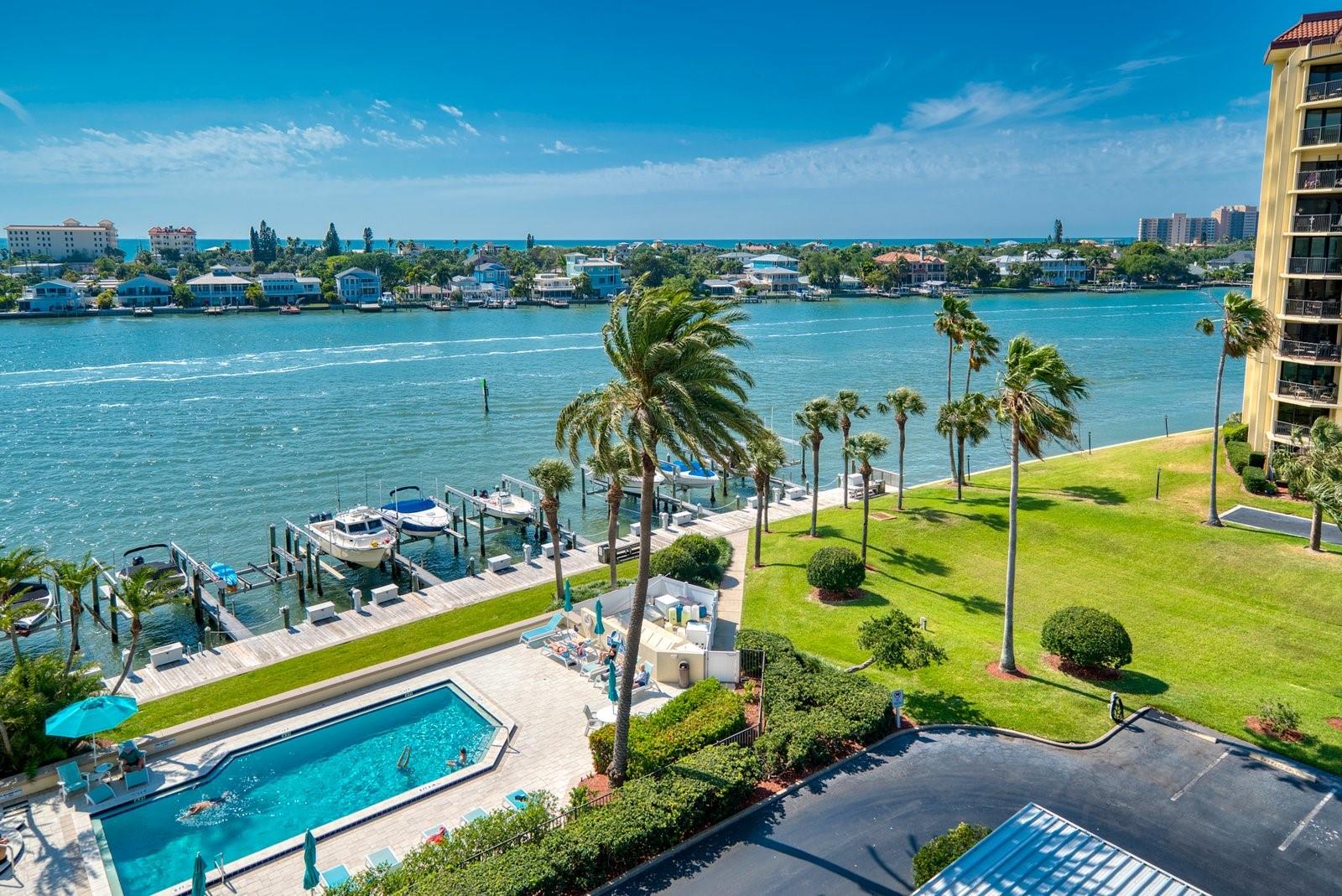 Heated pool overlooking the bay