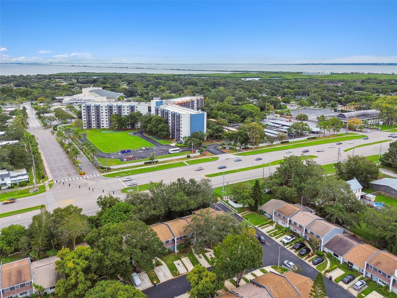 airial looking at Ruth Eckerd Hall across the street from the subject home