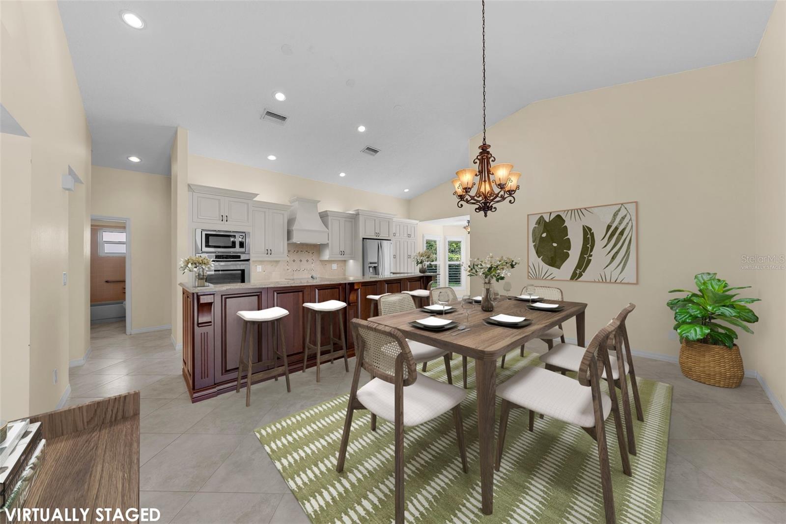 Virtually staged dining room in the kitchen.