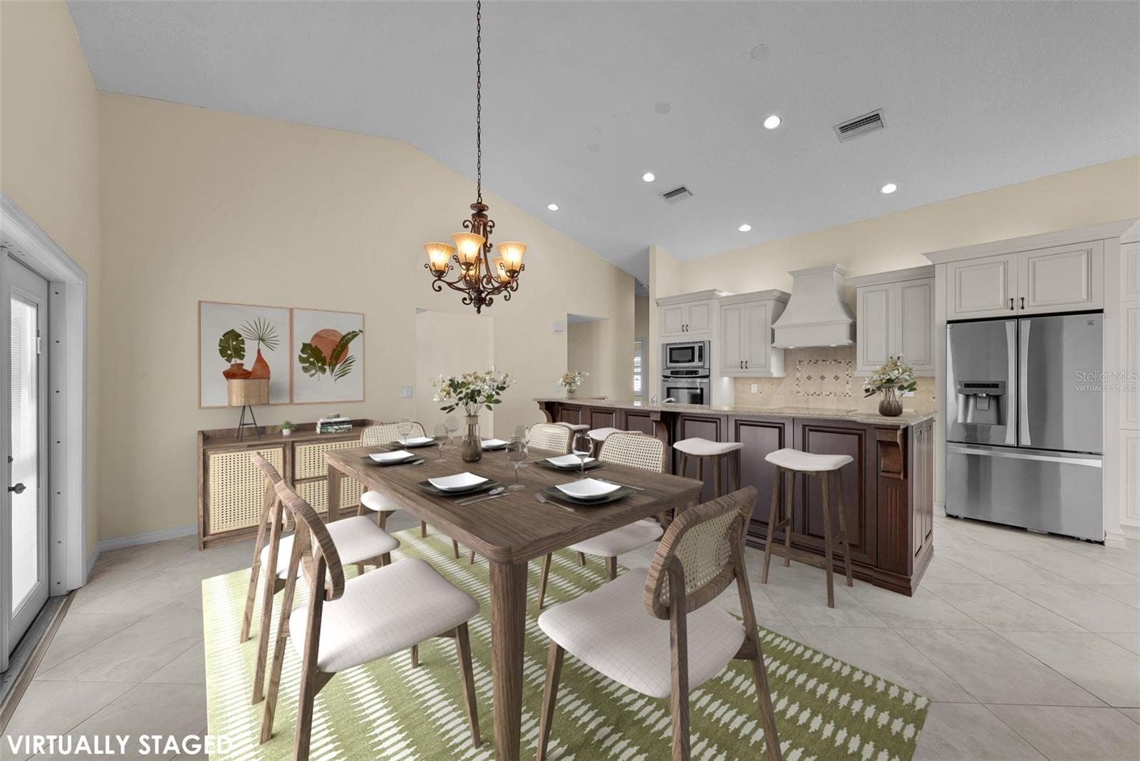 Virtually staged dining room in the kitchen.