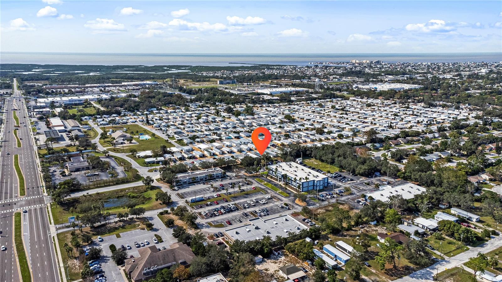 SR52 to the left and the Gulf of Mexico is the water on the horizon.  This Park did not get water intrusion nor did it loose power for any of the Hurricanes.