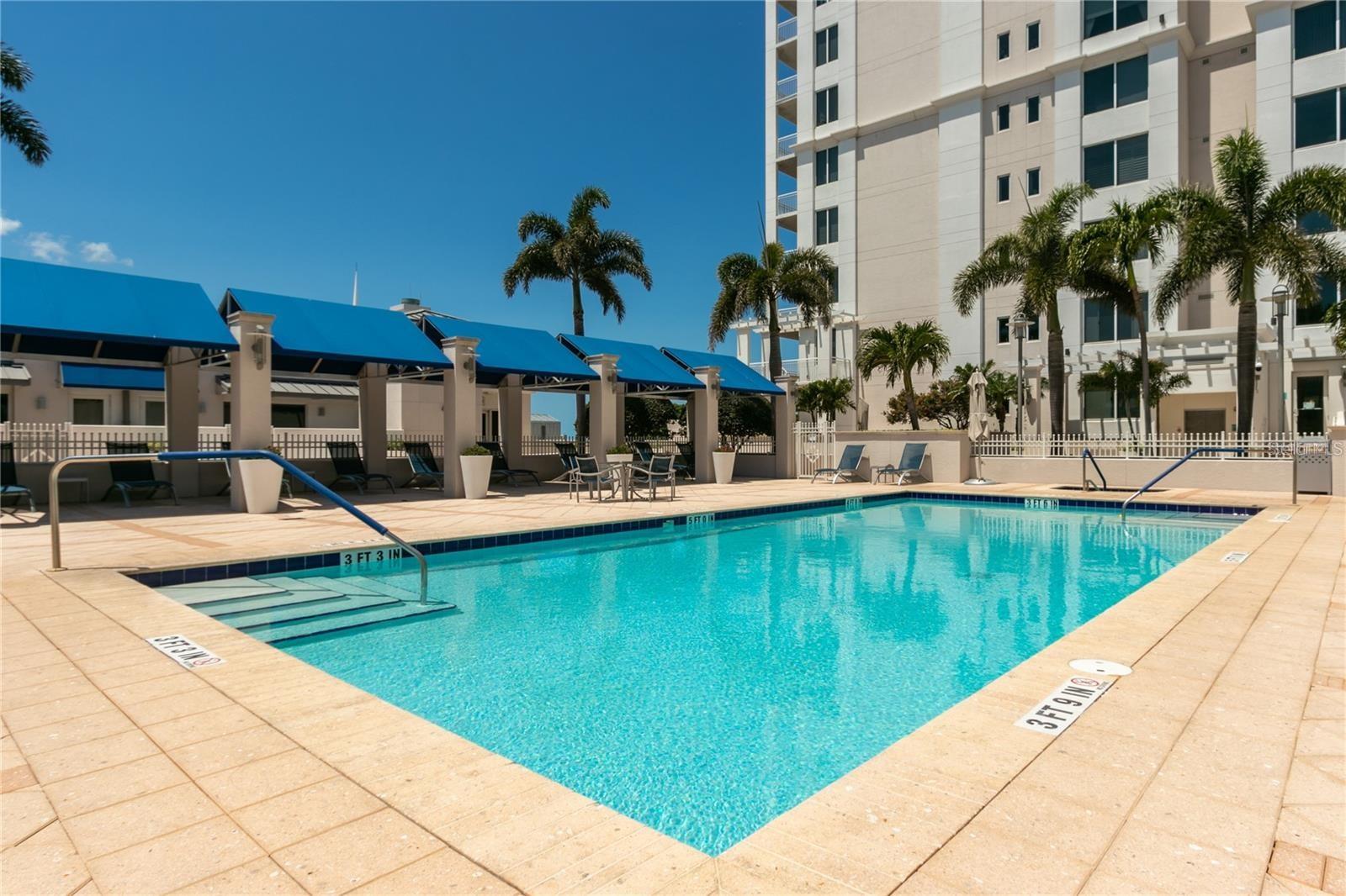 Pool deck with cabanas