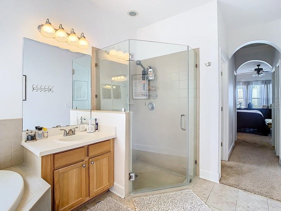 Primary bath vanity #2 and glass enclosed shower