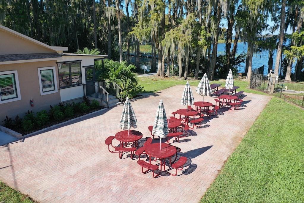 Community pontoon boats for lake cruises.