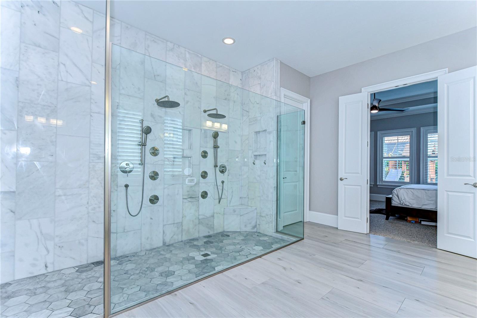 Large walk in shower with dual shower heads!