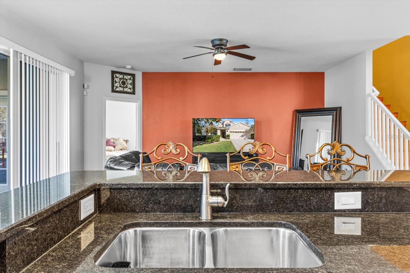 View Over island Sink, Looking into Family Room