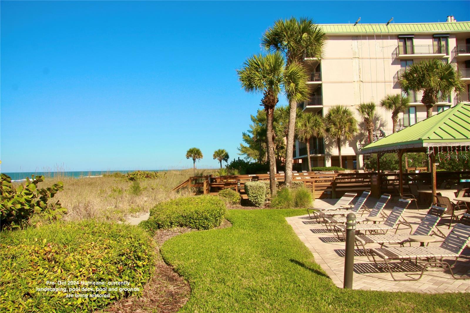 Gazebo deck & greenspace Pre Oct 2024 hurricane: ...note: much of the seaoats, seagrapes and vegetation in this photo will need to be replanted.