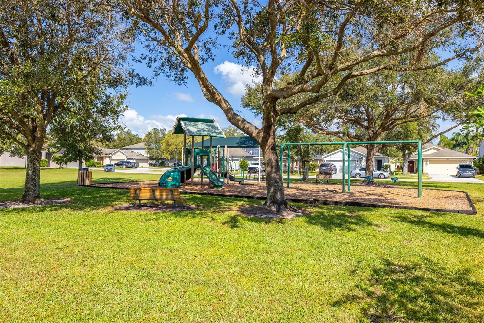 A park and playground are right around the corner.