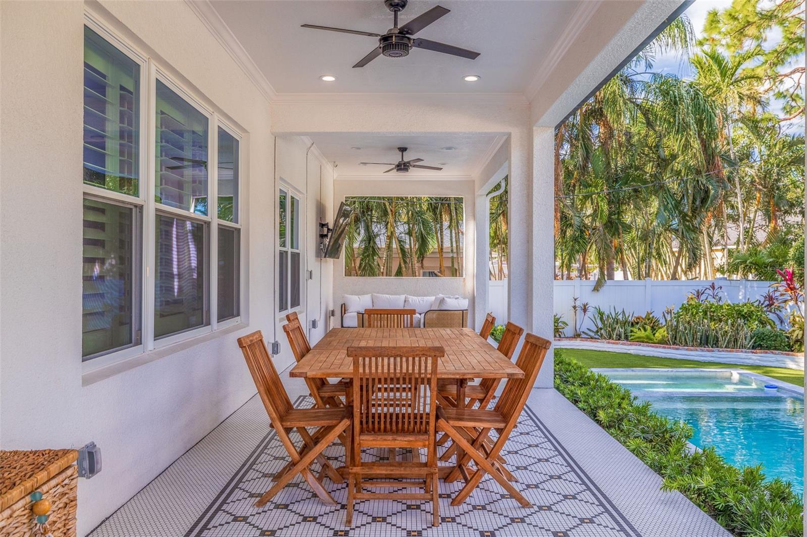 Expansive covered outdoor space.