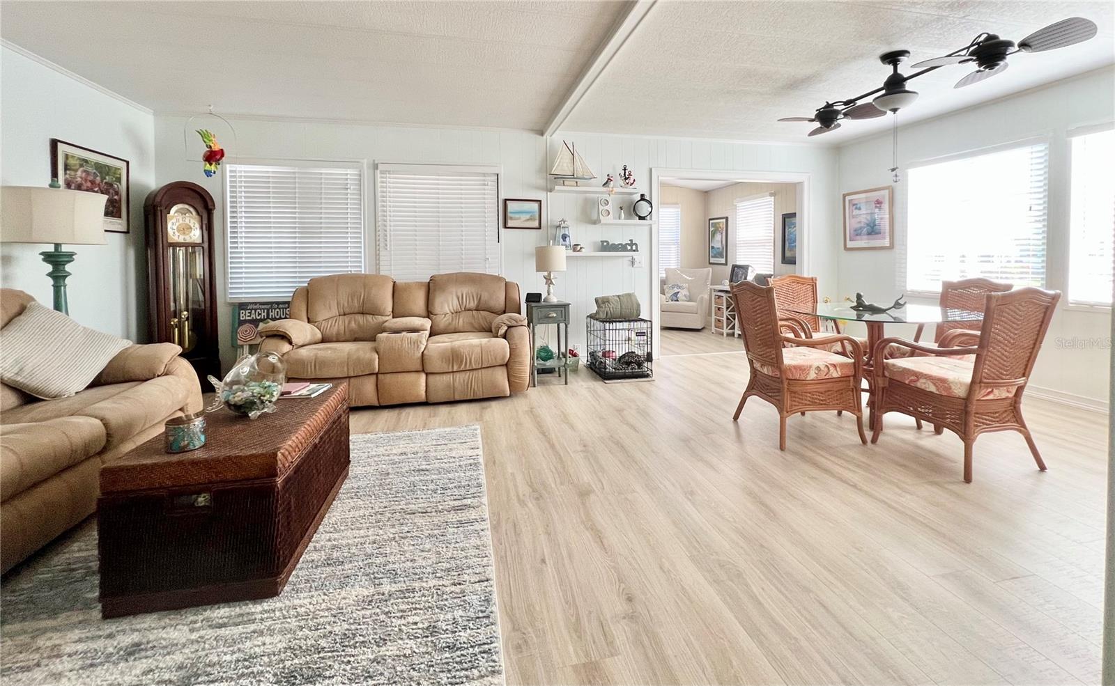 Open living room and dining area