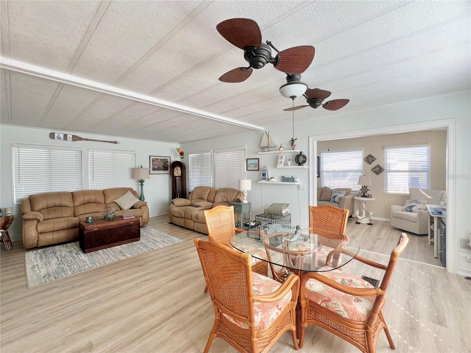 Open living room and dining area