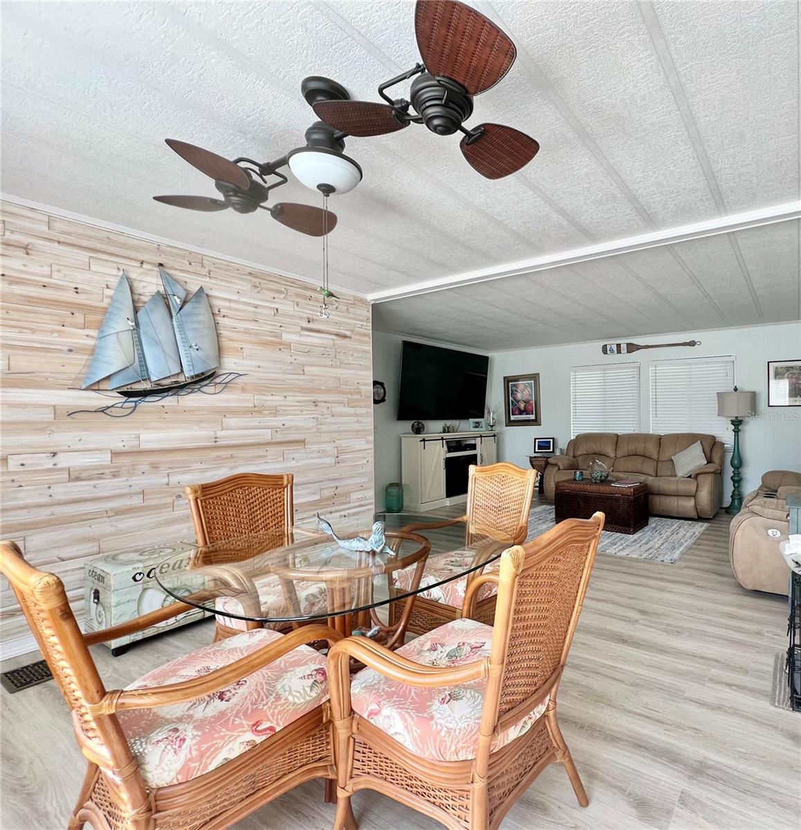 Open living room and dining area