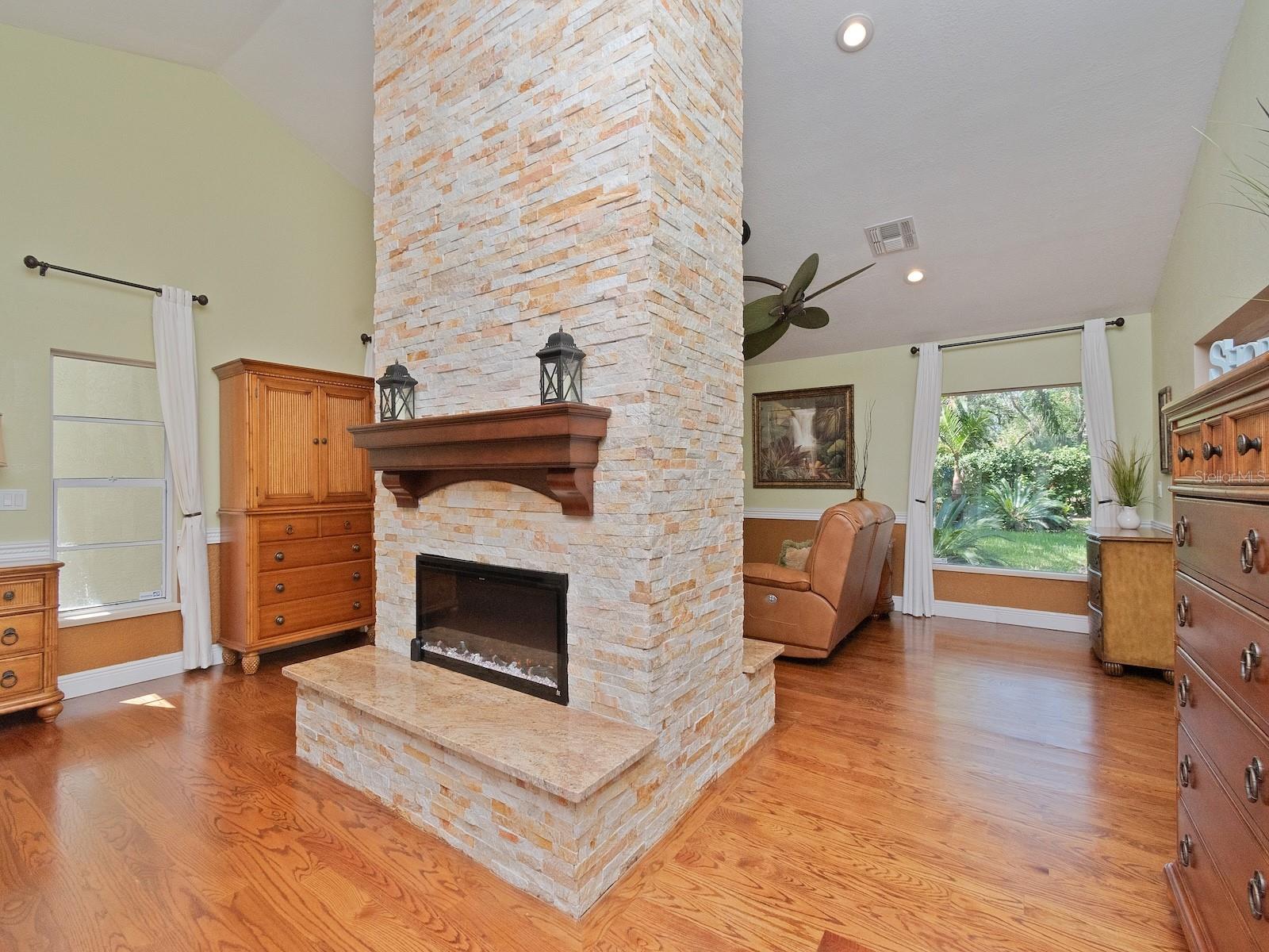 Double side fireplace with beautiful stack stone