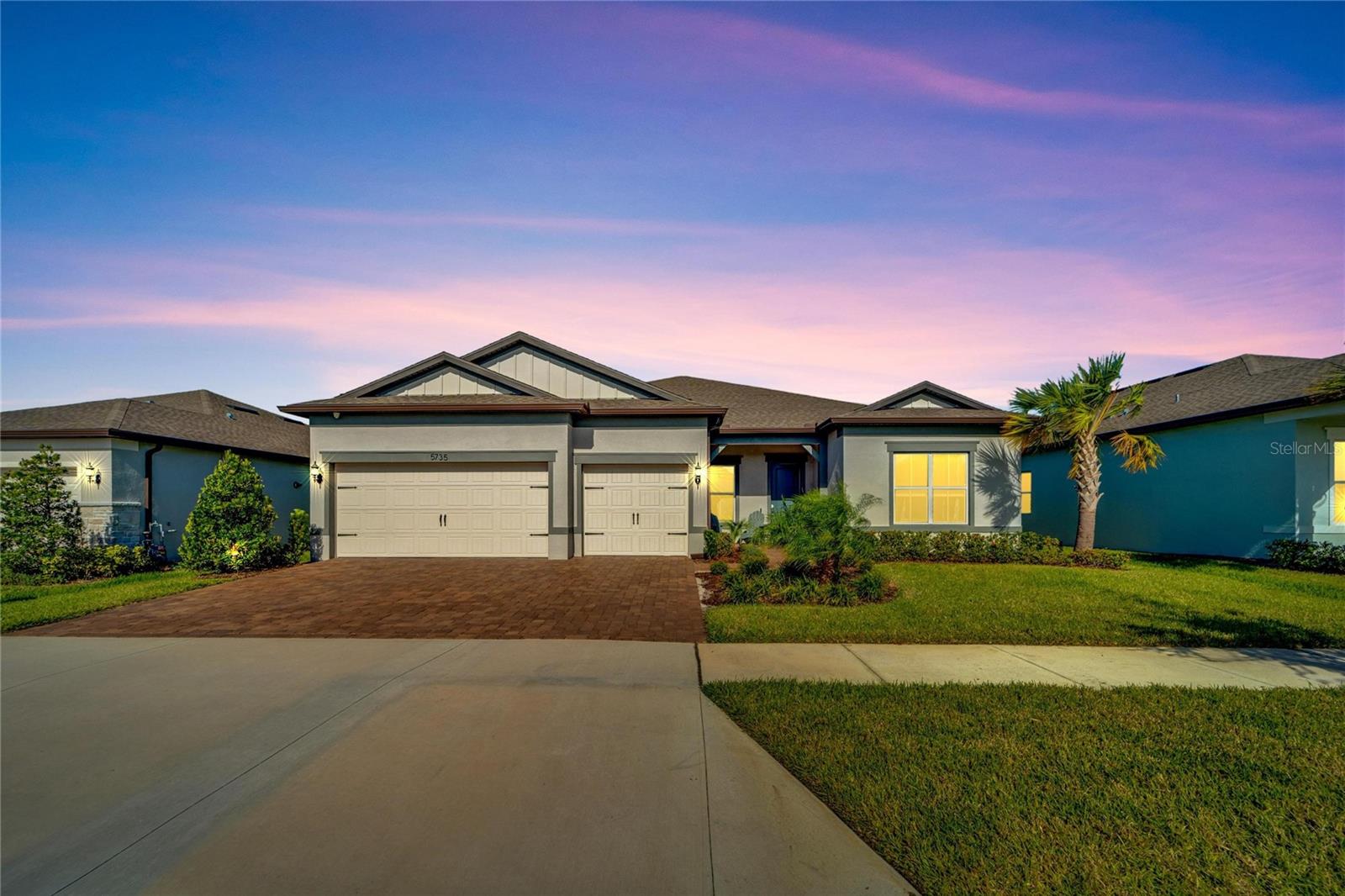 front of home at dusk