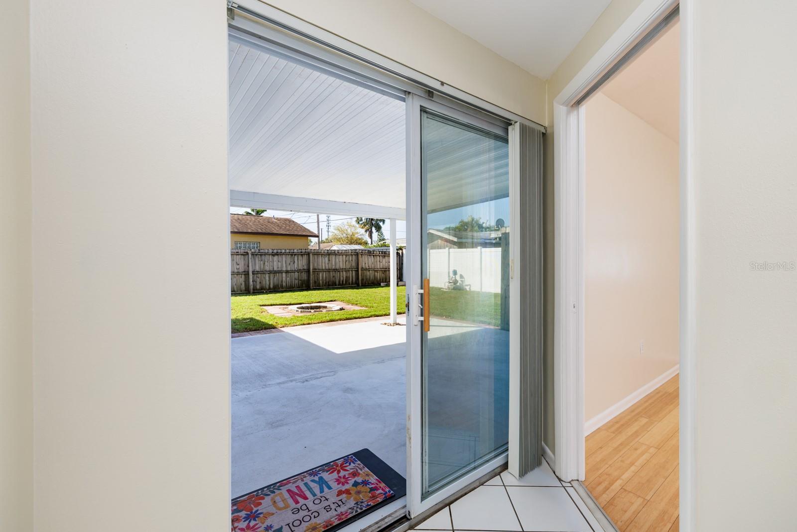 Sliding door to covered patio