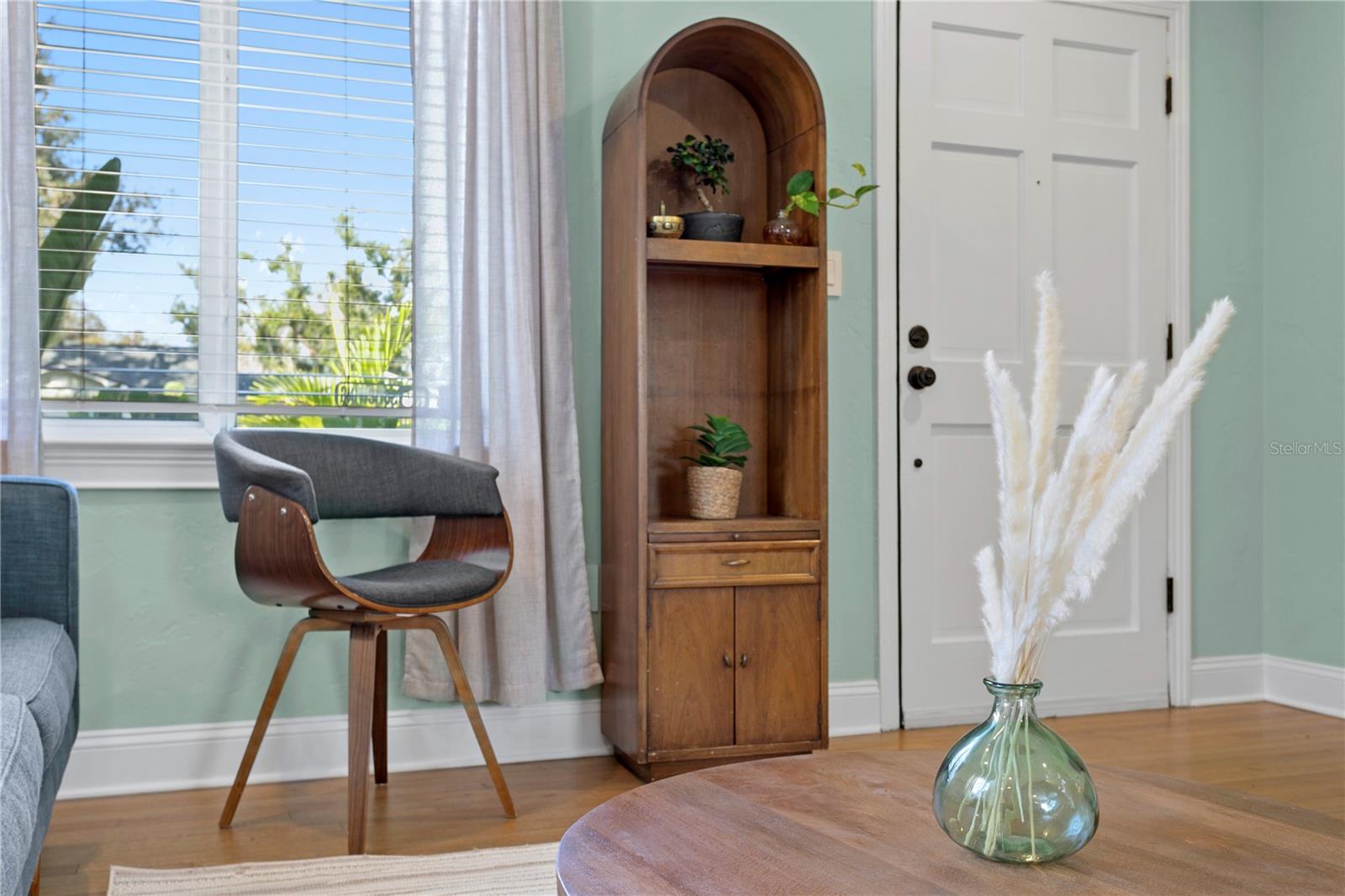 Detail shot of front door entry into living room