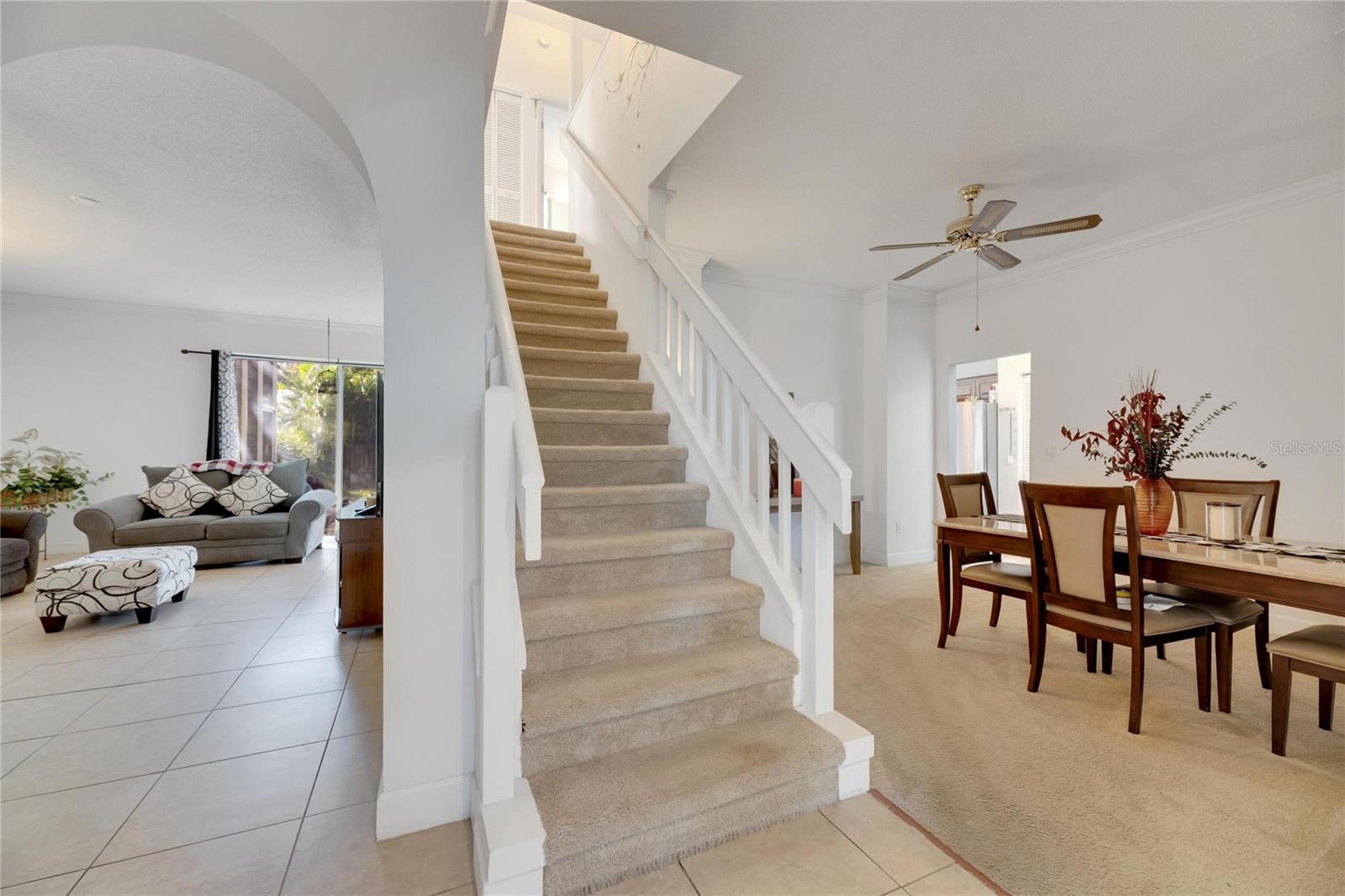 View of Living Room and Dining Room from Staircase