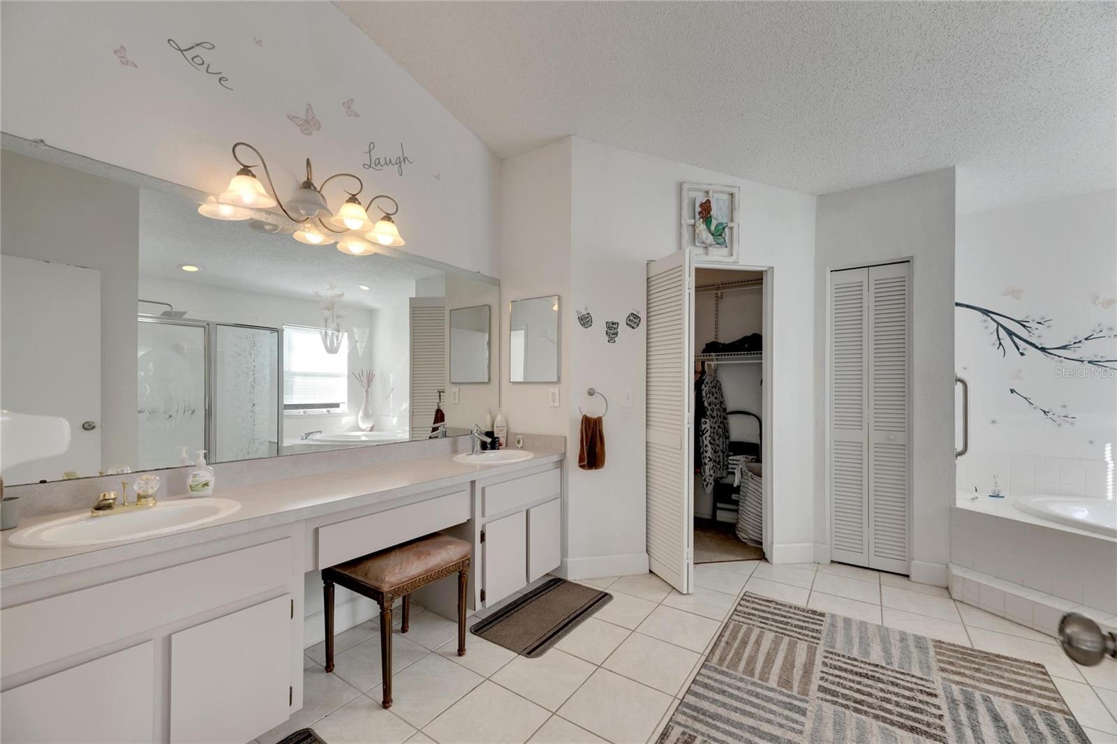 Primary Bathroom-Dual Vanity, Walk-In Closet, Tub, Shower Stall