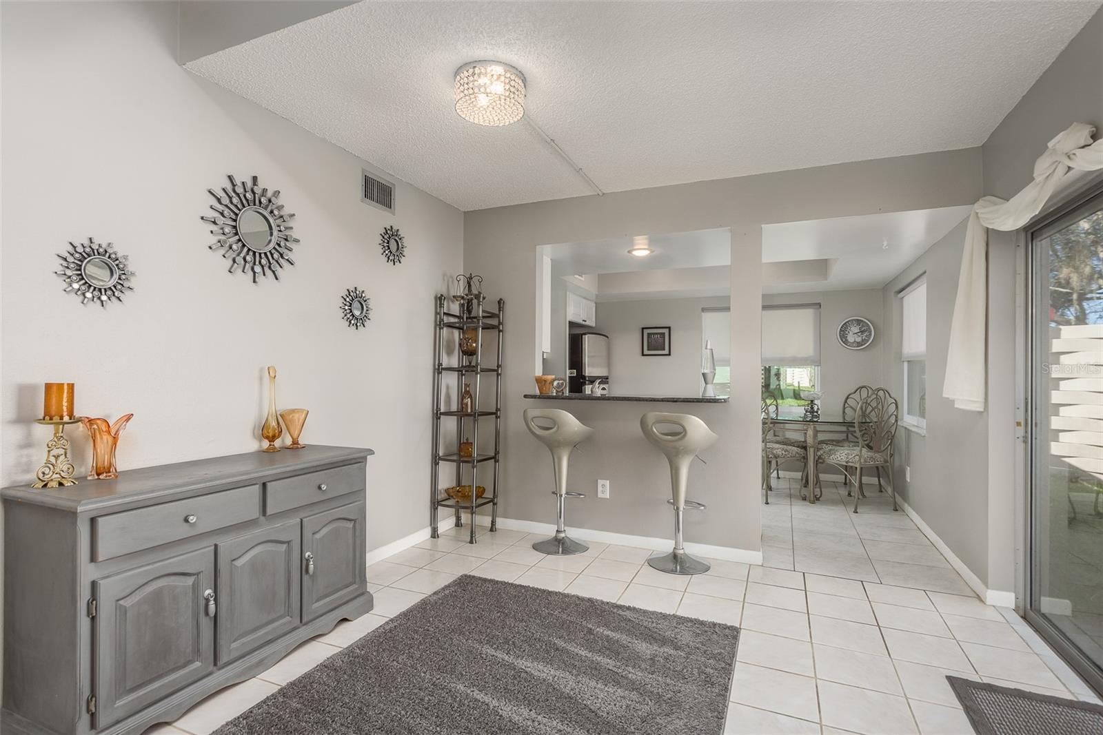 Tile flooring in the main living area.