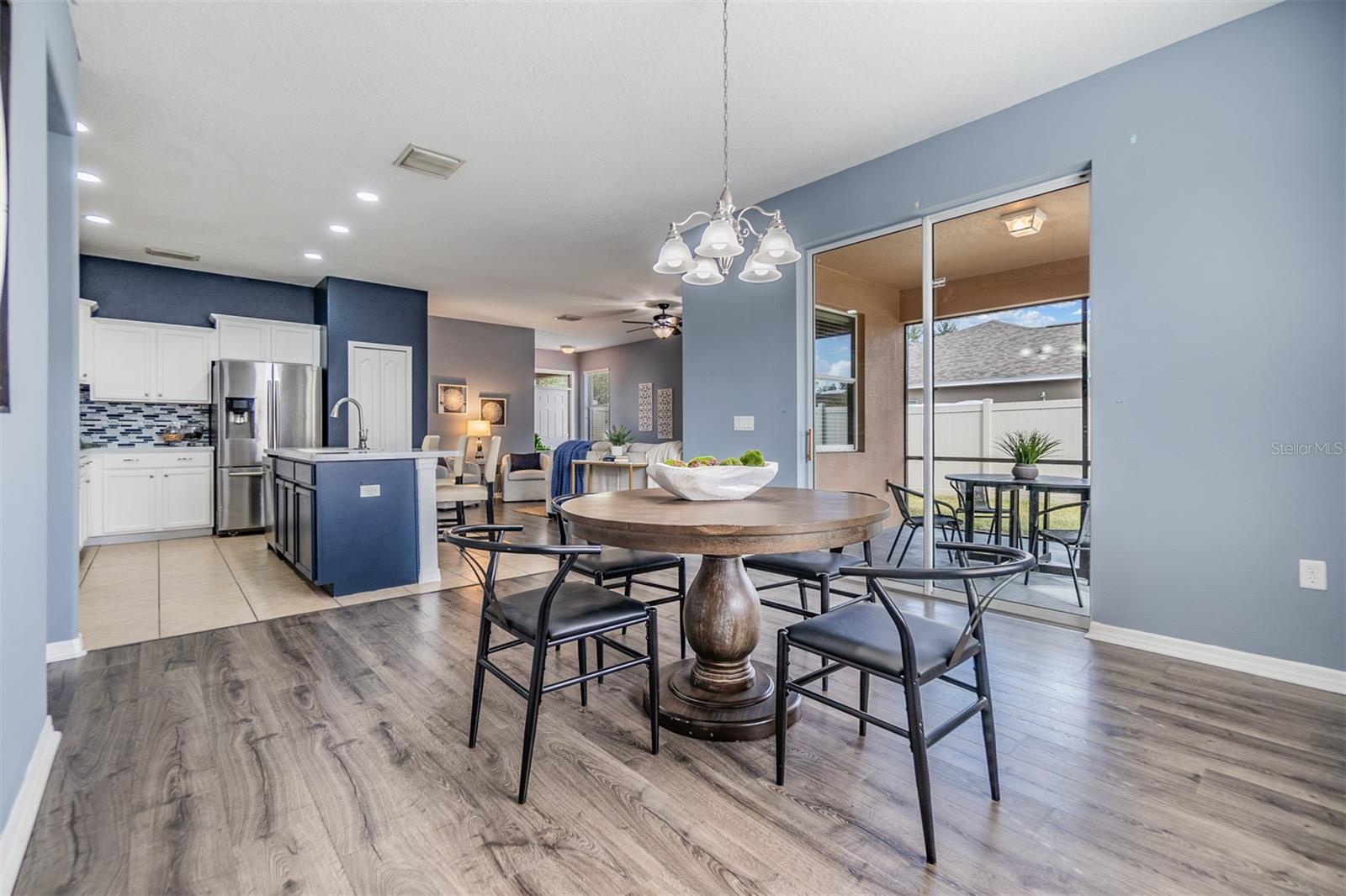 dining room with back patio view