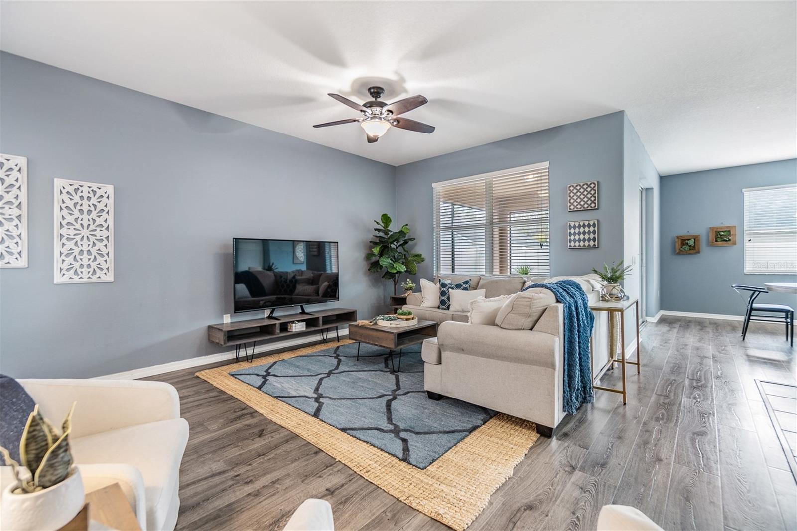 living room with dining view