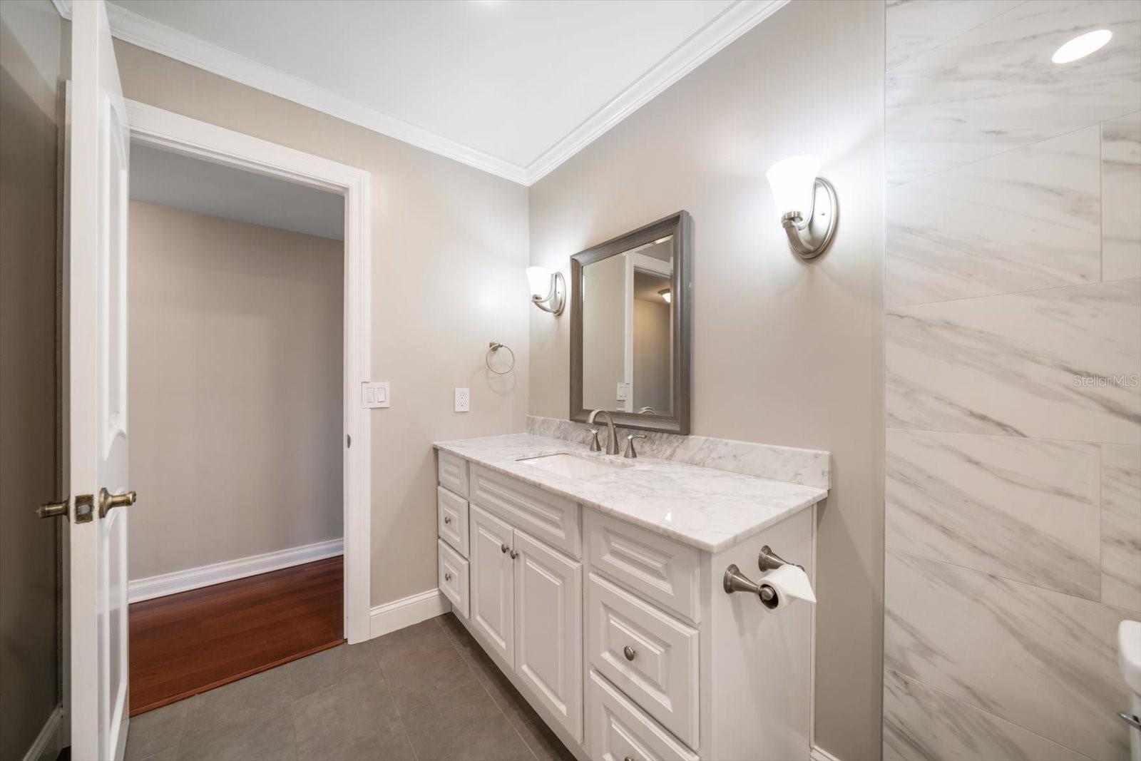 Guest Bathroom with high counter vanity