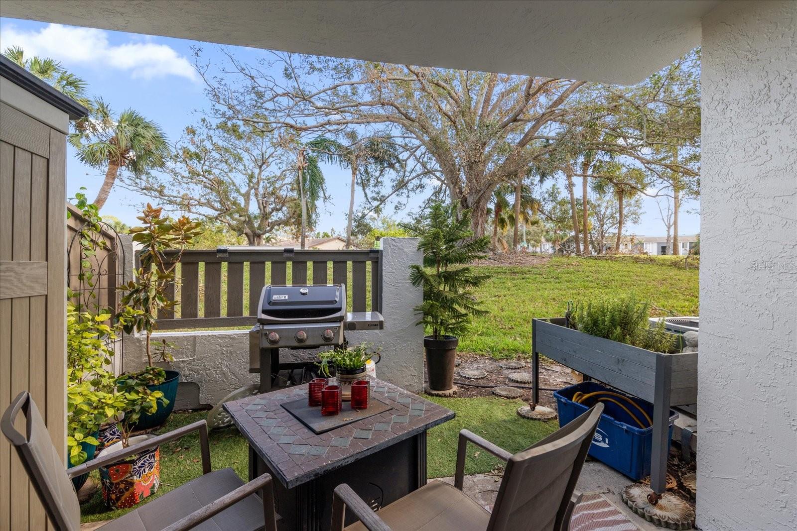 Covered Patio w Gas Grill, Table & Shed