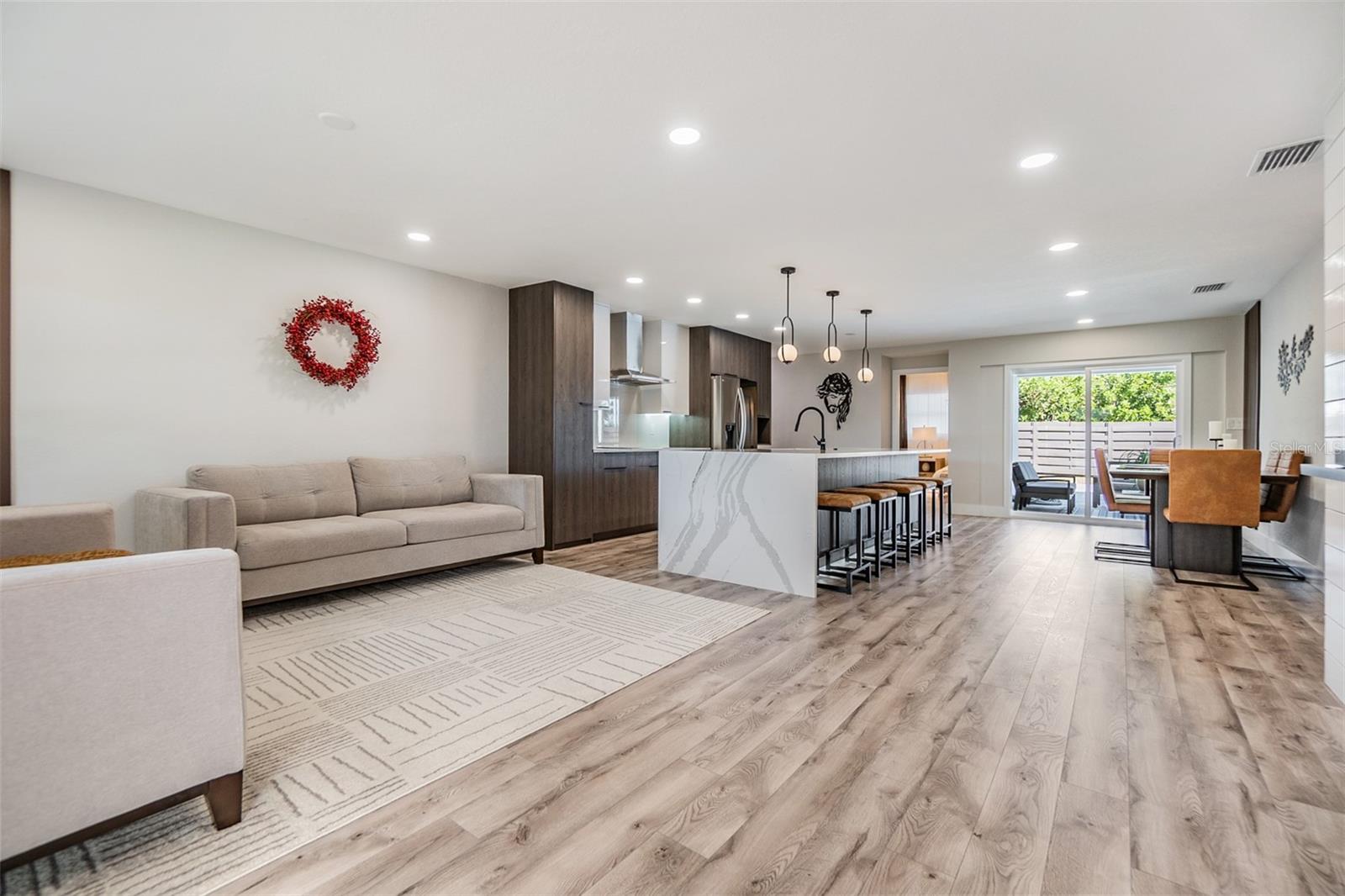 Open floor plan. Living room, Dining room & Kitchen