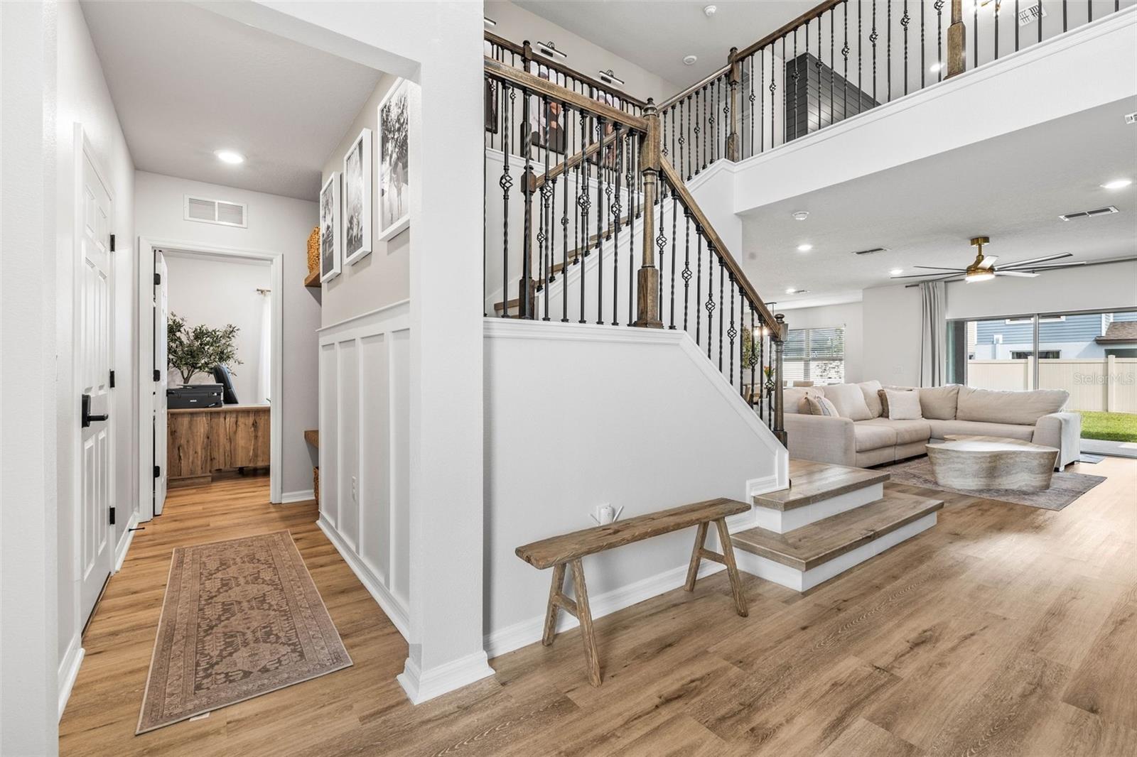 The entryway leads to the family room, or the downstairs bedroom currently used as an office.