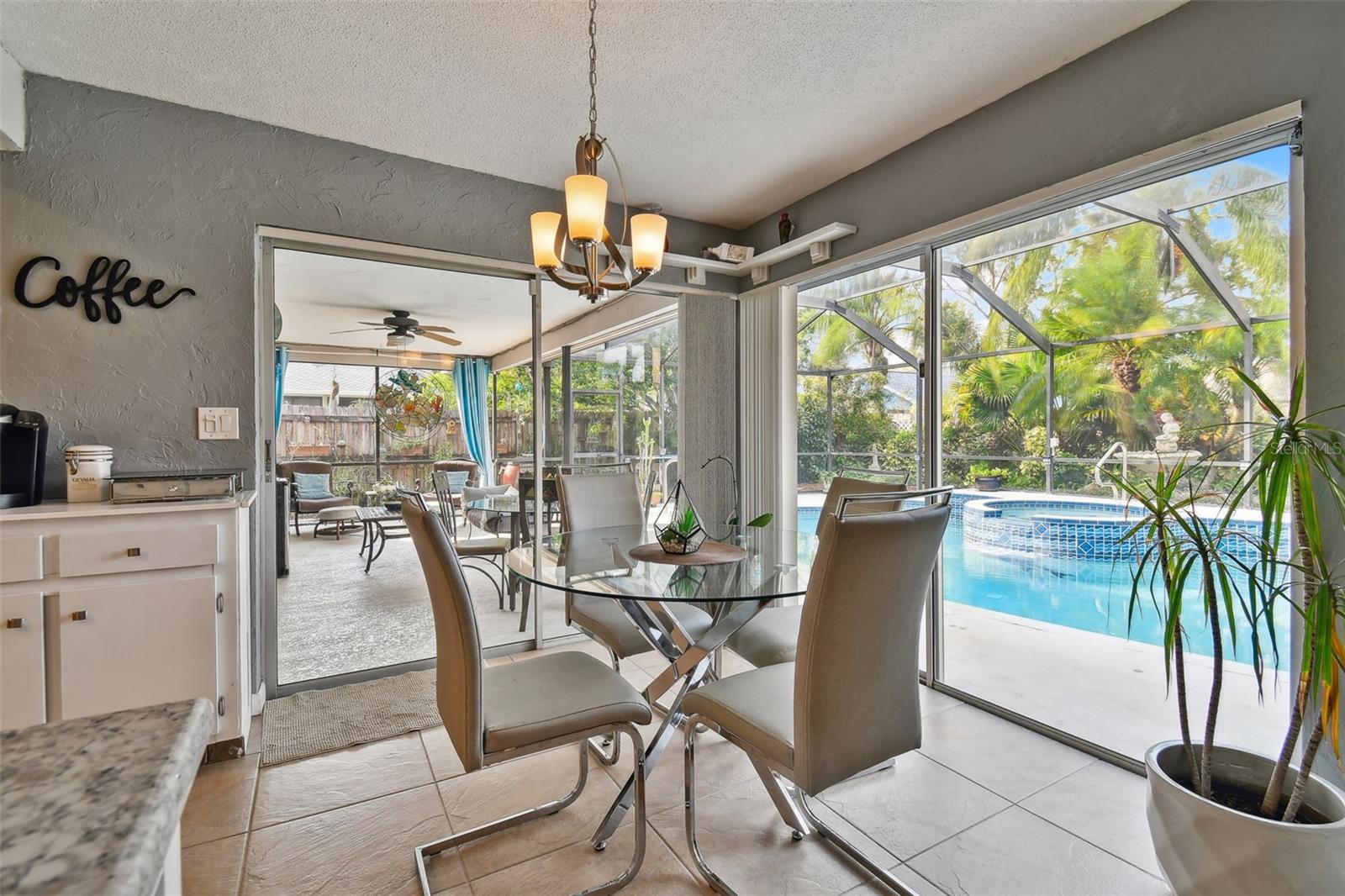 Breakfast nook with gorgeous pool views