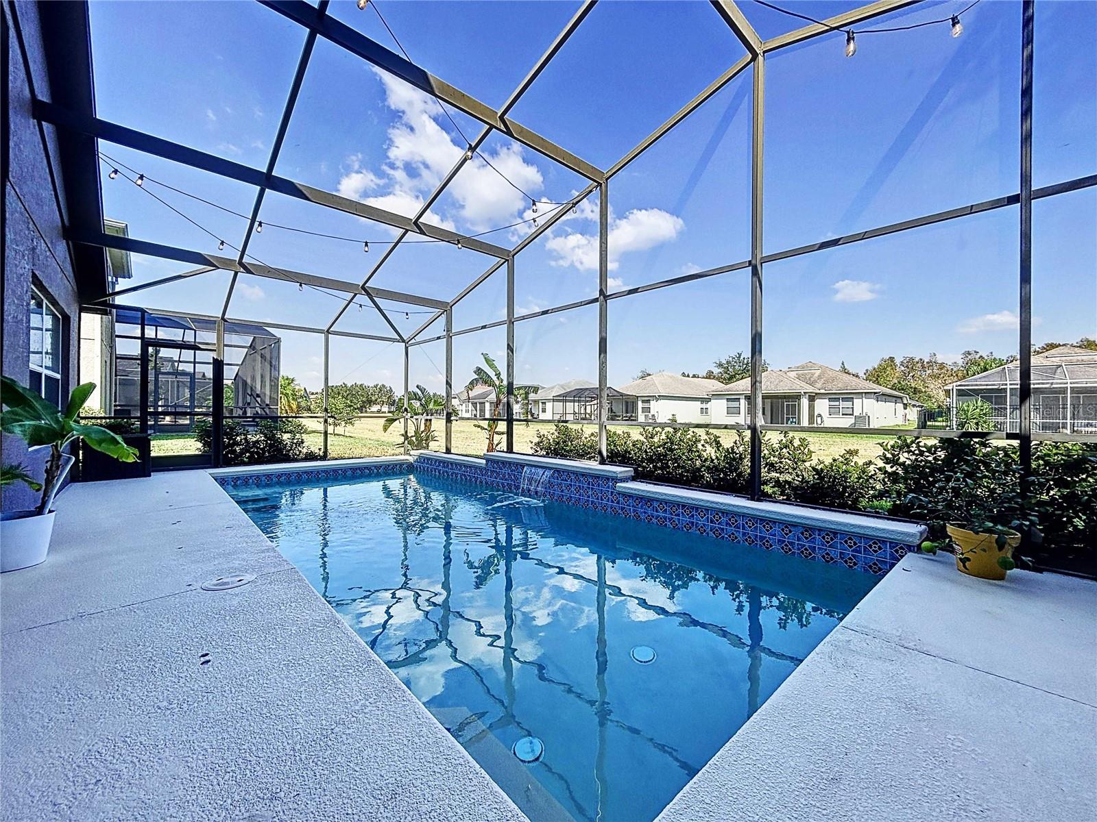 Saltwater pool with exterior lanai lighting