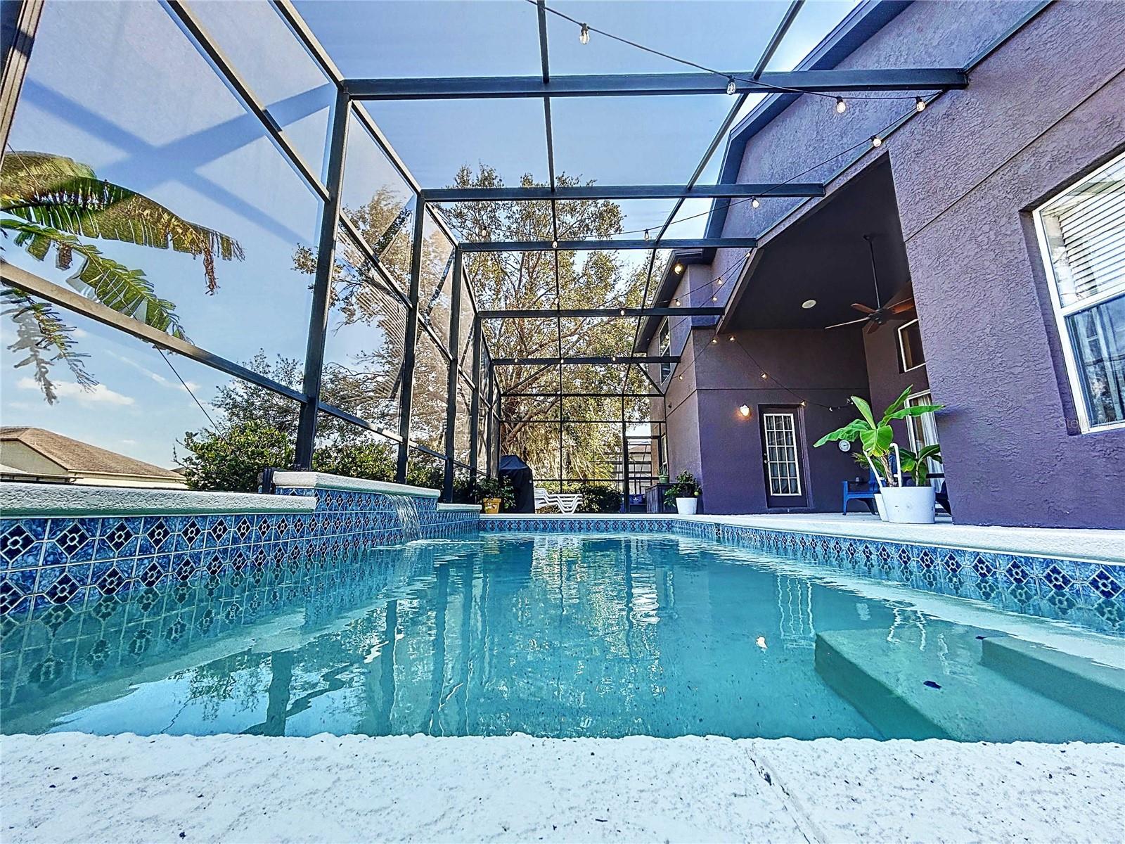 Saltwater pool with exterior lanai lighting