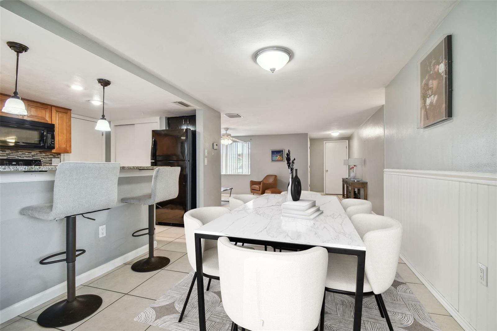 Staged casual dining area