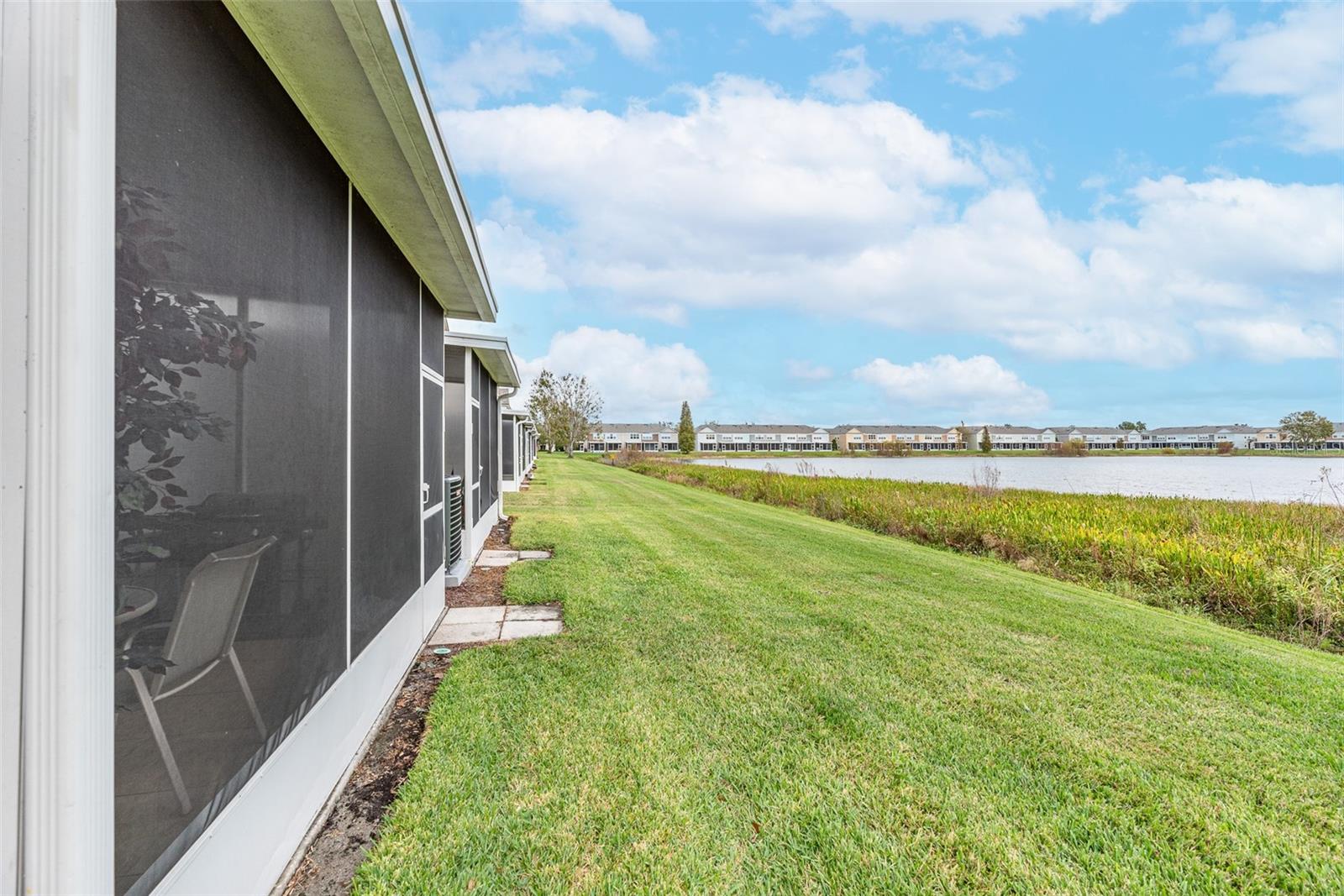 Lawn area maintained by HOA outside of the back covered and screened-n porch.