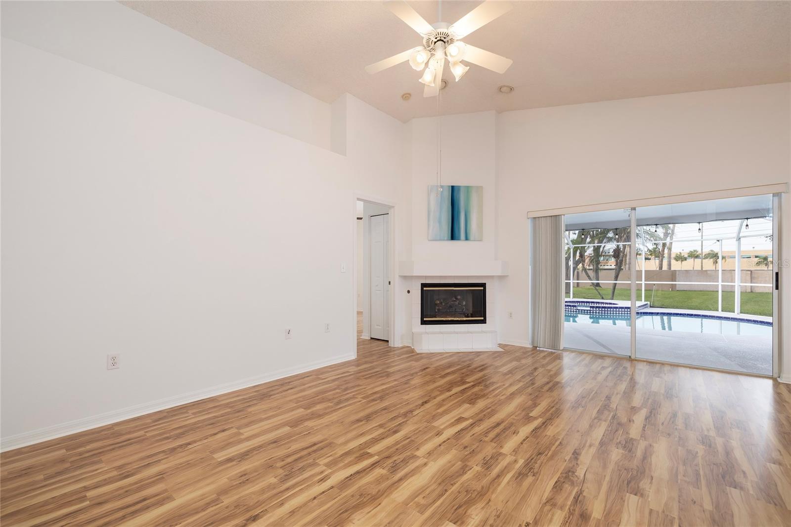 Gathering room with natural gas fireplace