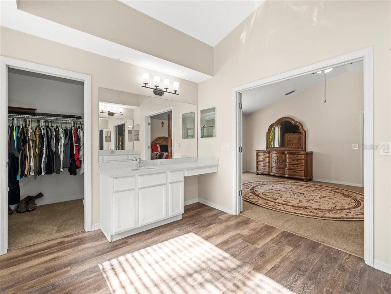 Separate sink vanity and walk-in closet