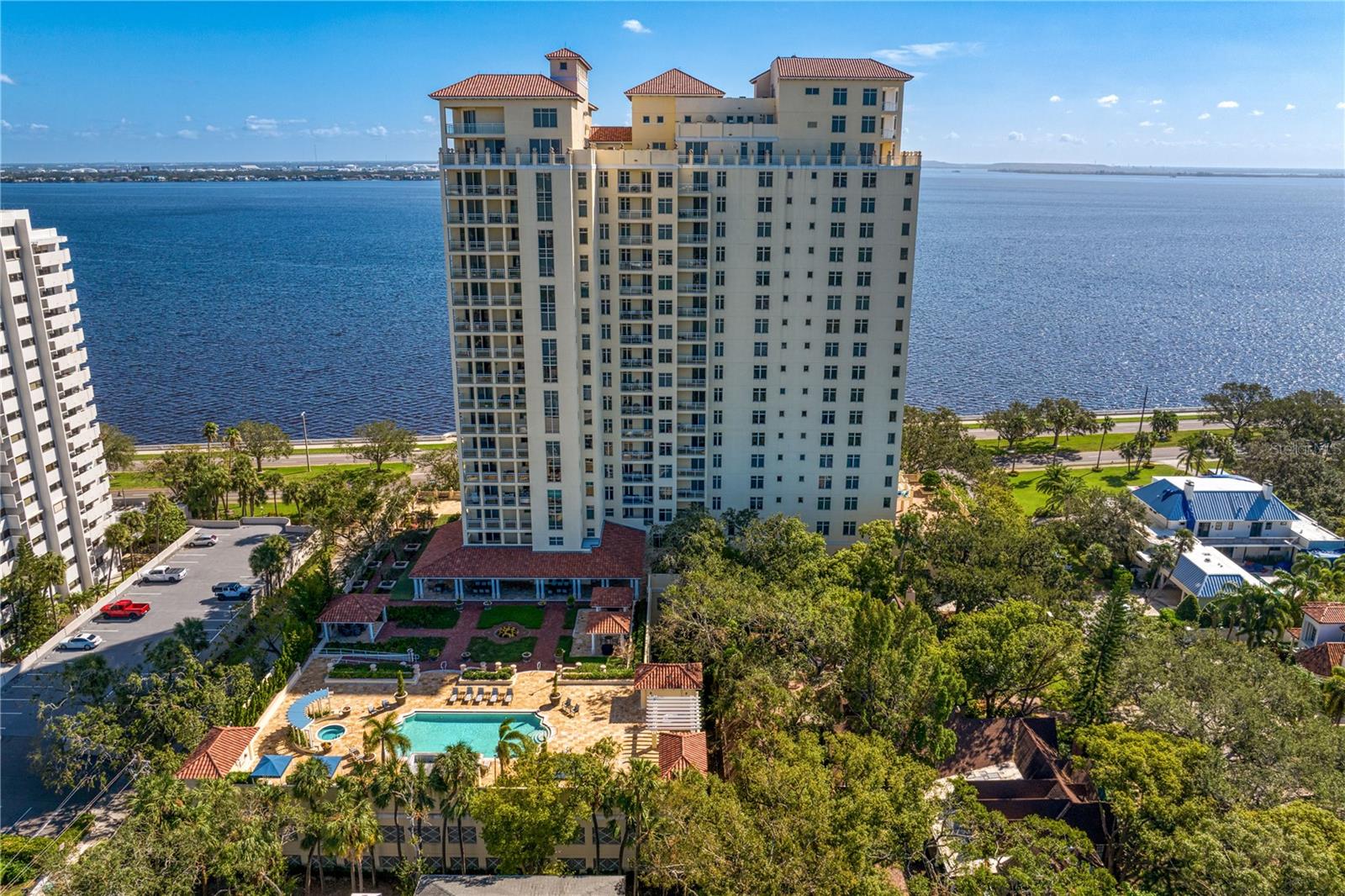 Rear view of the building with the resort pool featured