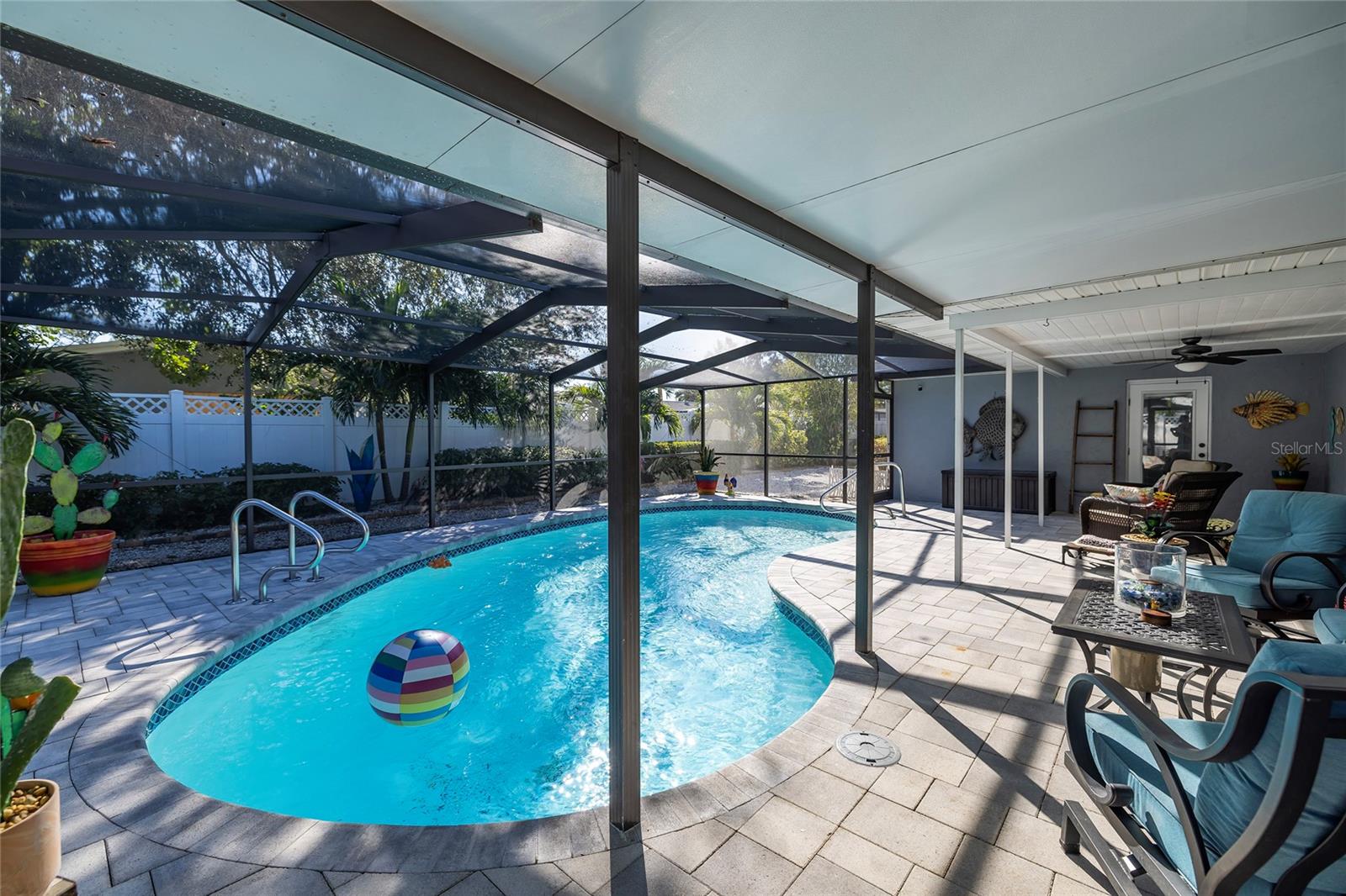 Large, screened pool and patio