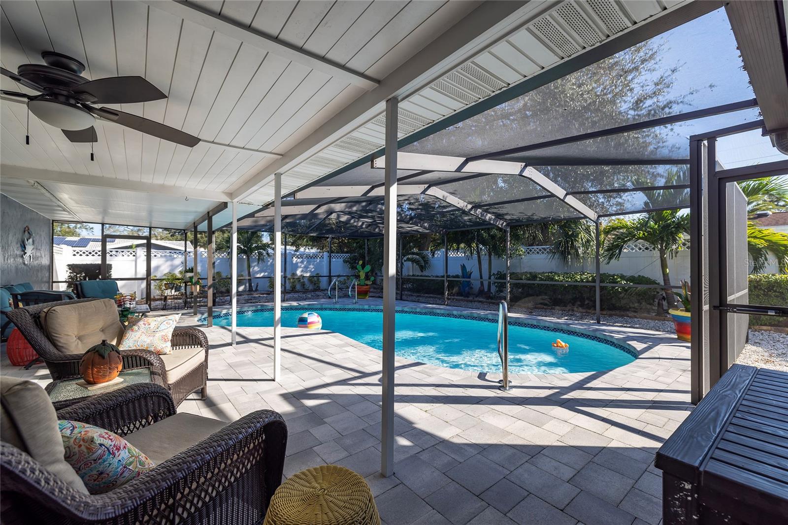 Large, screened pool and patio