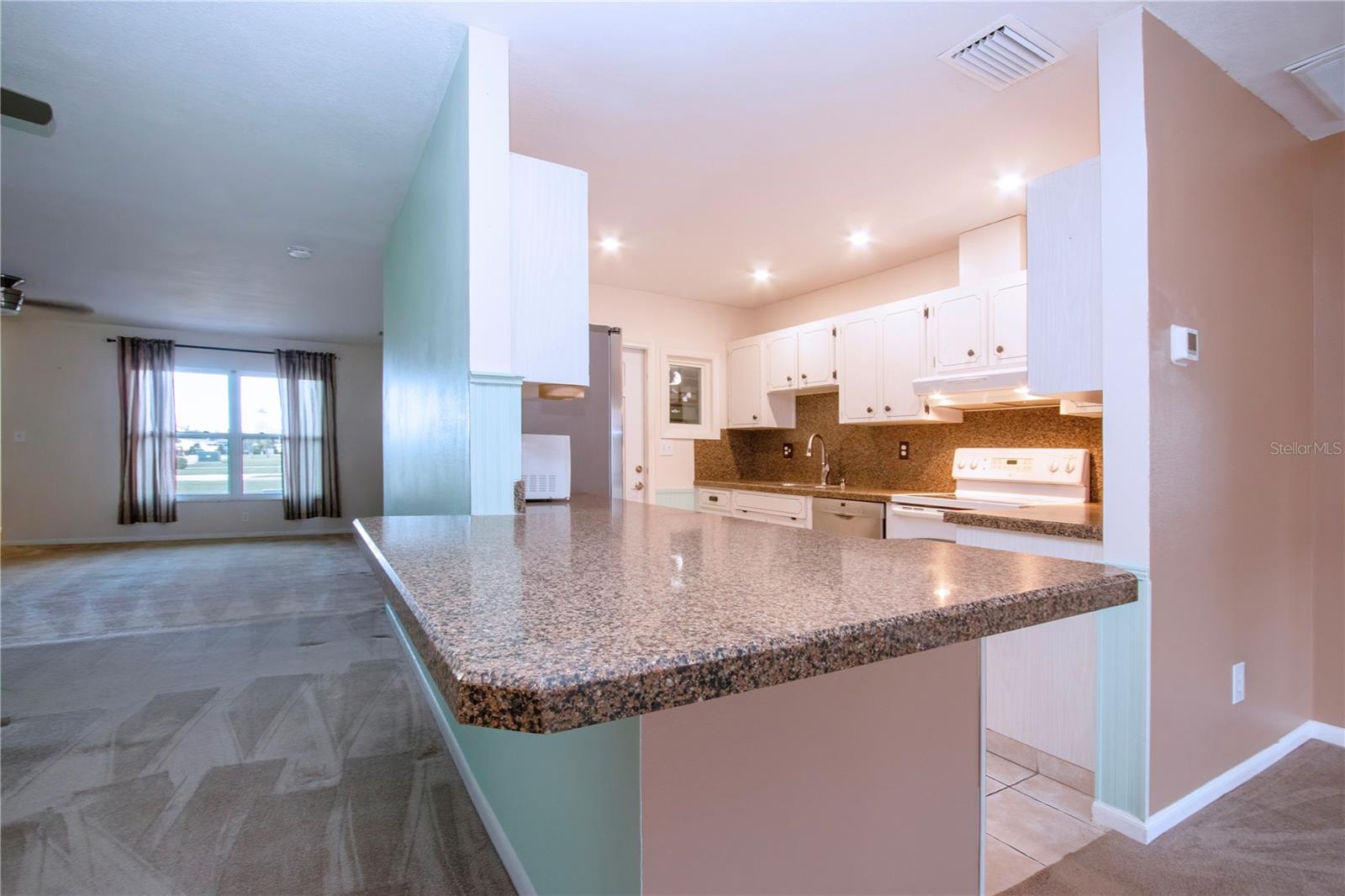 Kitchen has granite counter tops